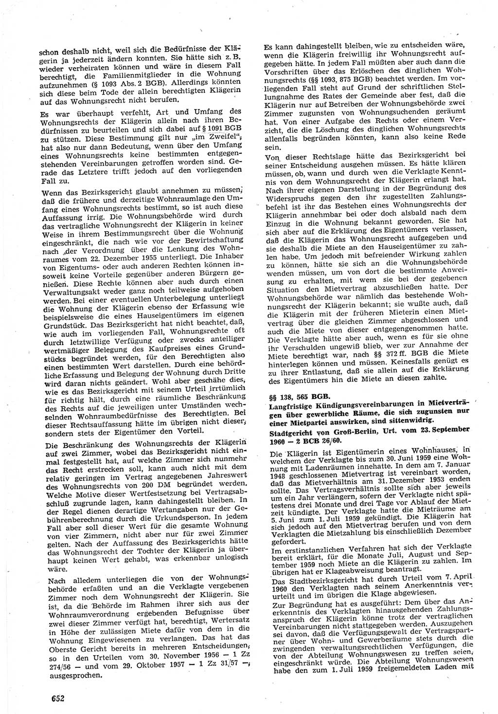 Neue Justiz (NJ), Zeitschrift für Recht und Rechtswissenschaft [Deutsche Demokratische Republik (DDR)], 15. Jahrgang 1961, Seite 652 (NJ DDR 1961, S. 652)