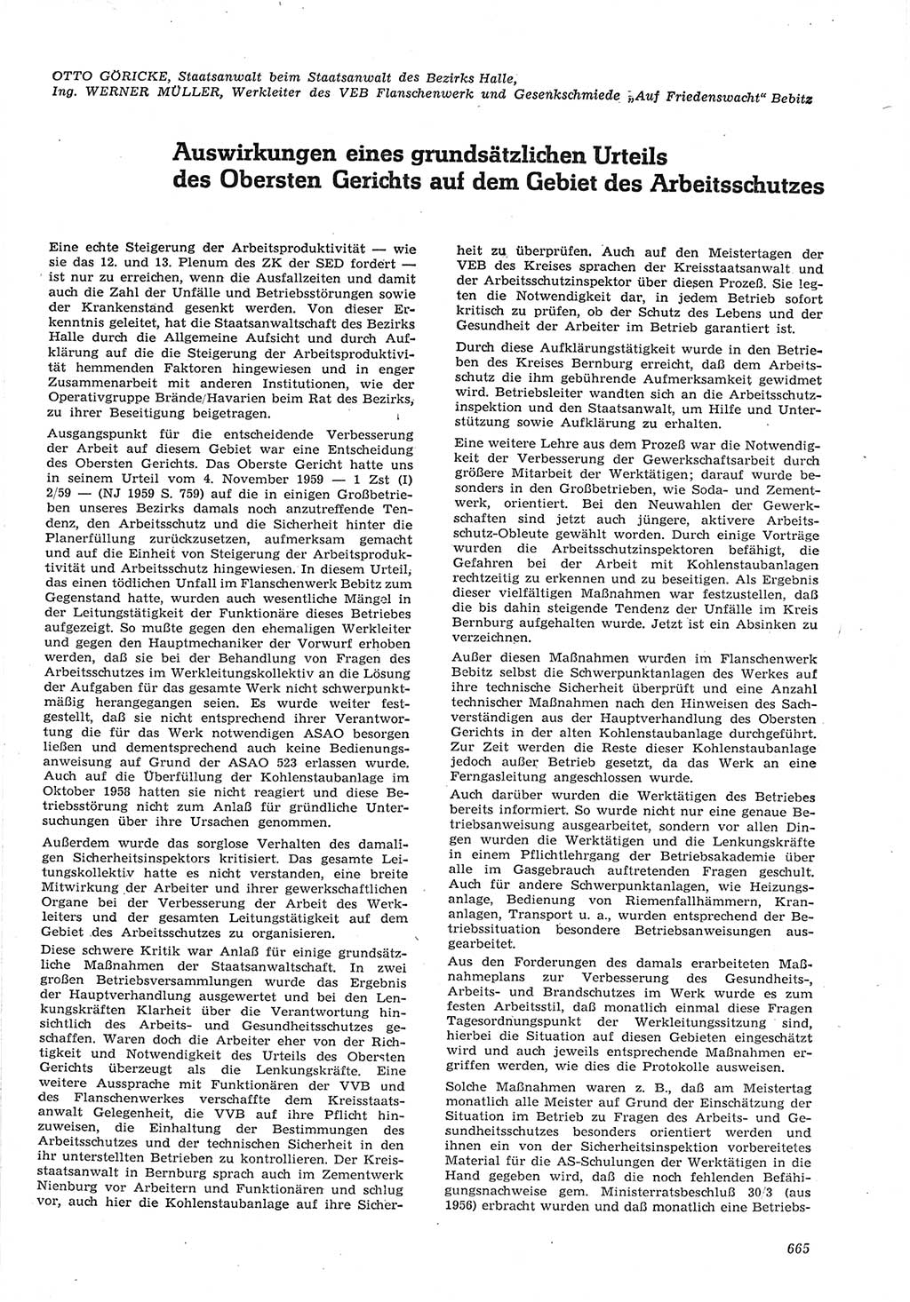Neue Justiz (NJ), Zeitschrift für Recht und Rechtswissenschaft [Deutsche Demokratische Republik (DDR)], 15. Jahrgang 1961, Seite 665 (NJ DDR 1961, S. 665)