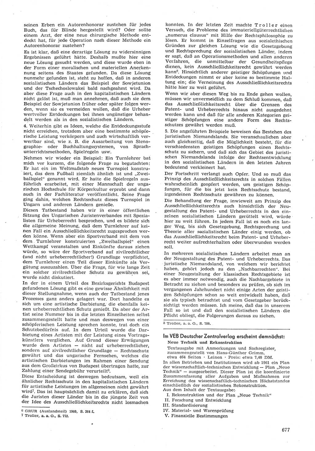 Neue Justiz (NJ), Zeitschrift für Recht und Rechtswissenschaft [Deutsche Demokratische Republik (DDR)], 15. Jahrgang 1961, Seite 677 (NJ DDR 1961, S. 677)