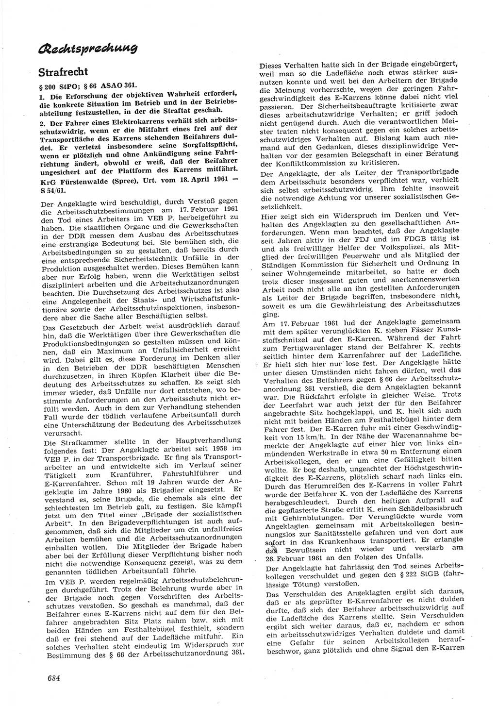 Neue Justiz (NJ), Zeitschrift für Recht und Rechtswissenschaft [Deutsche Demokratische Republik (DDR)], 15. Jahrgang 1961, Seite 684 (NJ DDR 1961, S. 684)