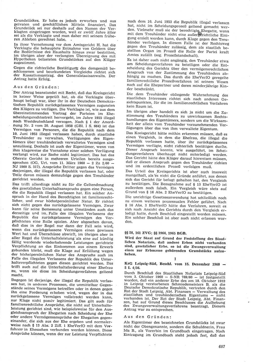 Neue Justiz (NJ), Zeitschrift für Recht und Rechtswissenschaft [Deutsche Demokratische Republik (DDR)], 15. Jahrgang 1961, Seite 687 (NJ DDR 1961, S. 687)