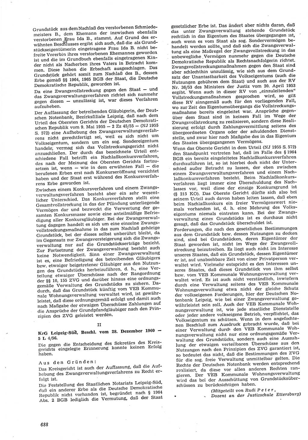 Neue Justiz (NJ), Zeitschrift für Recht und Rechtswissenschaft [Deutsche Demokratische Republik (DDR)], 15. Jahrgang 1961, Seite 688 (NJ DDR 1961, S. 688)