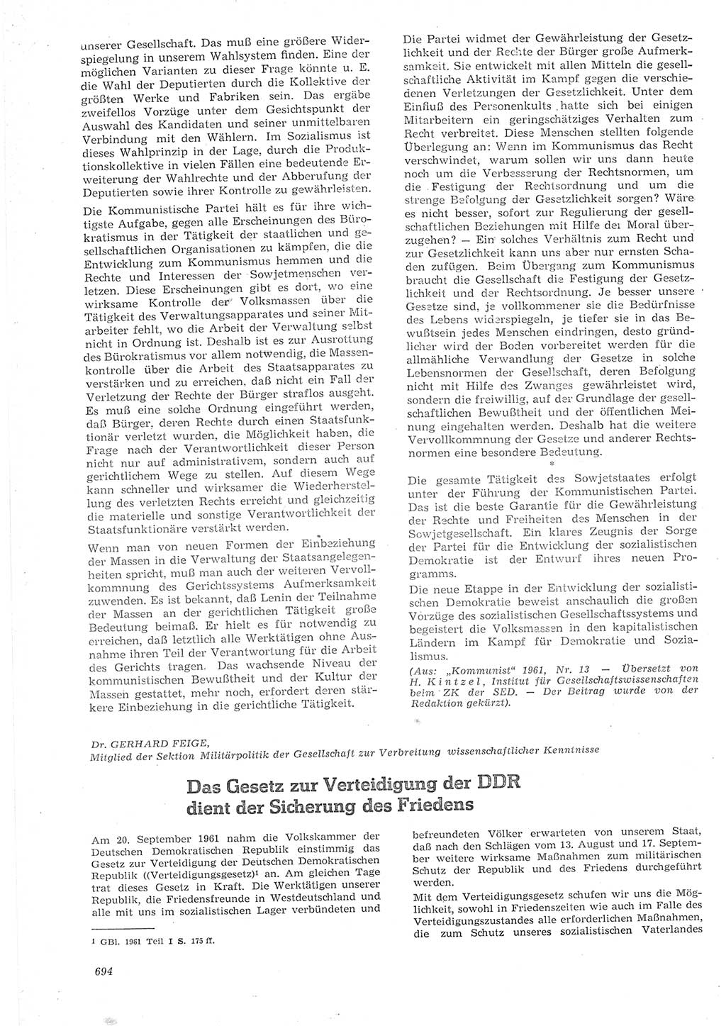 Neue Justiz (NJ), Zeitschrift für Recht und Rechtswissenschaft [Deutsche Demokratische Republik (DDR)], 15. Jahrgang 1961, Seite 694 (NJ DDR 1961, S. 694)