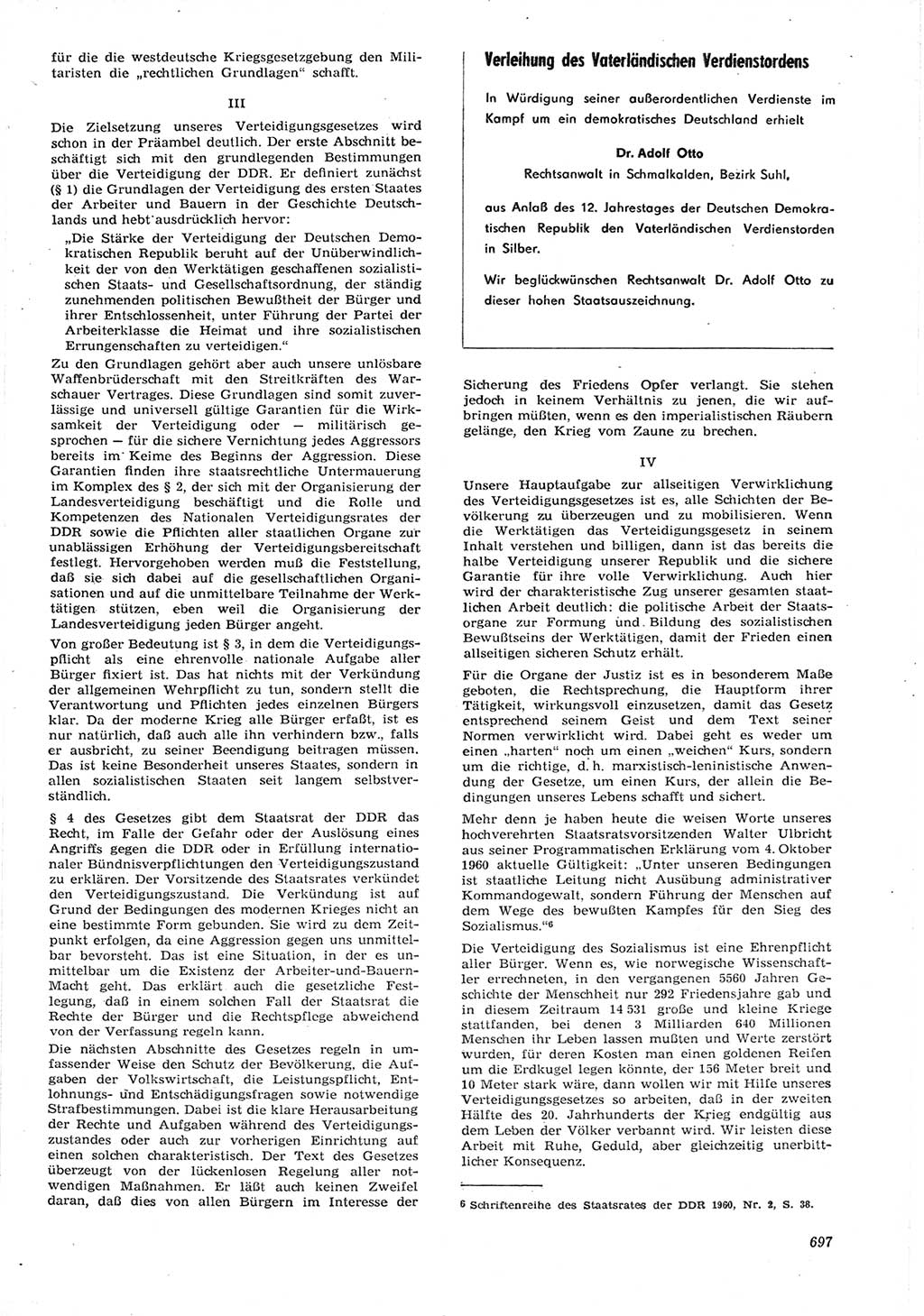 Neue Justiz (NJ), Zeitschrift für Recht und Rechtswissenschaft [Deutsche Demokratische Republik (DDR)], 15. Jahrgang 1961, Seite 697 (NJ DDR 1961, S. 697)