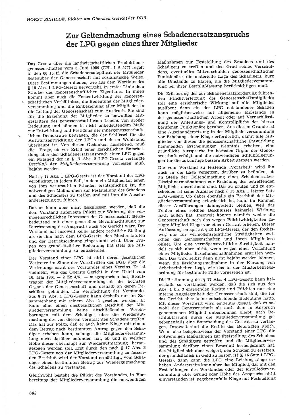Neue Justiz (NJ), Zeitschrift für Recht und Rechtswissenschaft [Deutsche Demokratische Republik (DDR)], 15. Jahrgang 1961, Seite 698 (NJ DDR 1961, S. 698)
