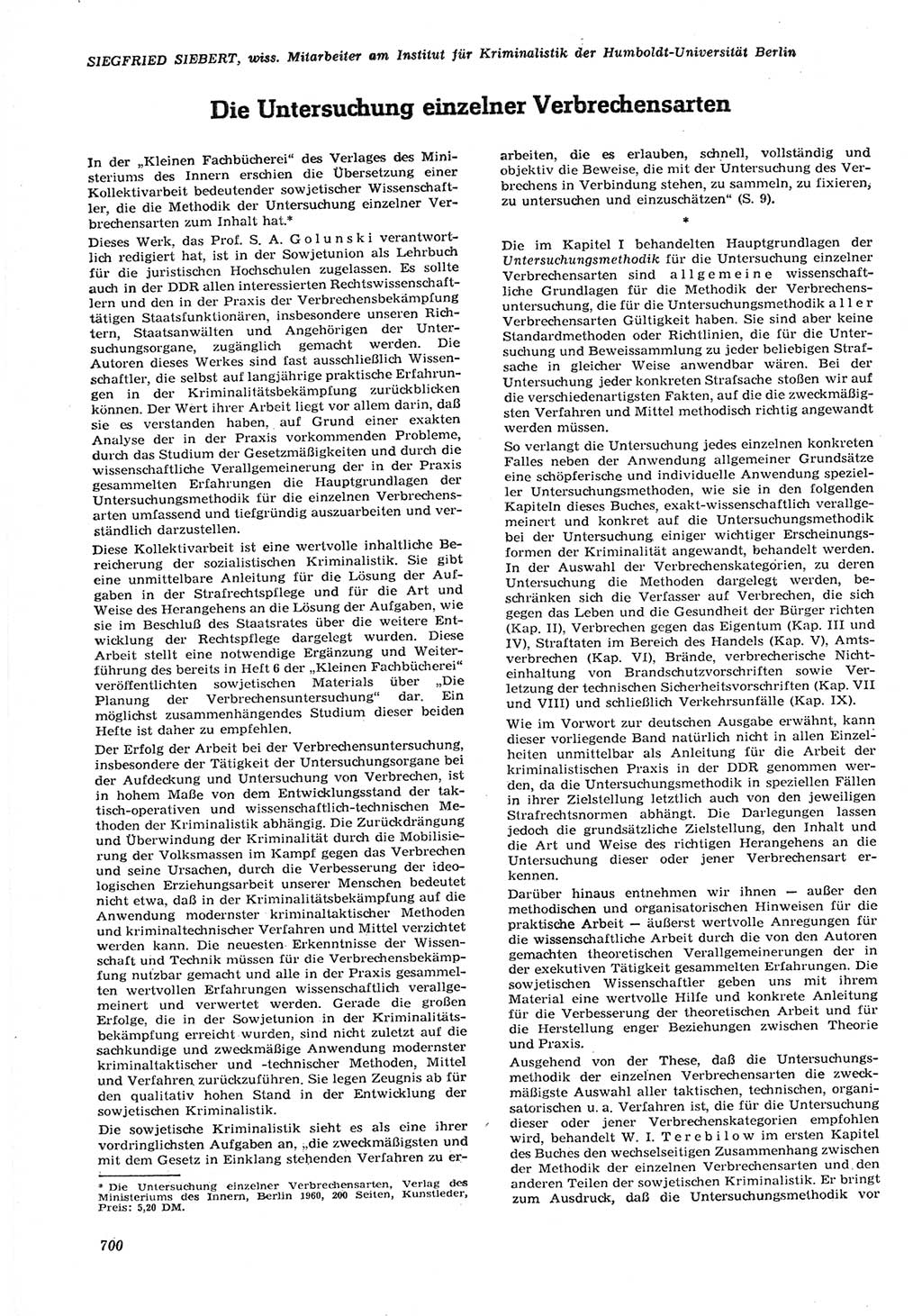Neue Justiz (NJ), Zeitschrift für Recht und Rechtswissenschaft [Deutsche Demokratische Republik (DDR)], 15. Jahrgang 1961, Seite 700 (NJ DDR 1961, S. 700)