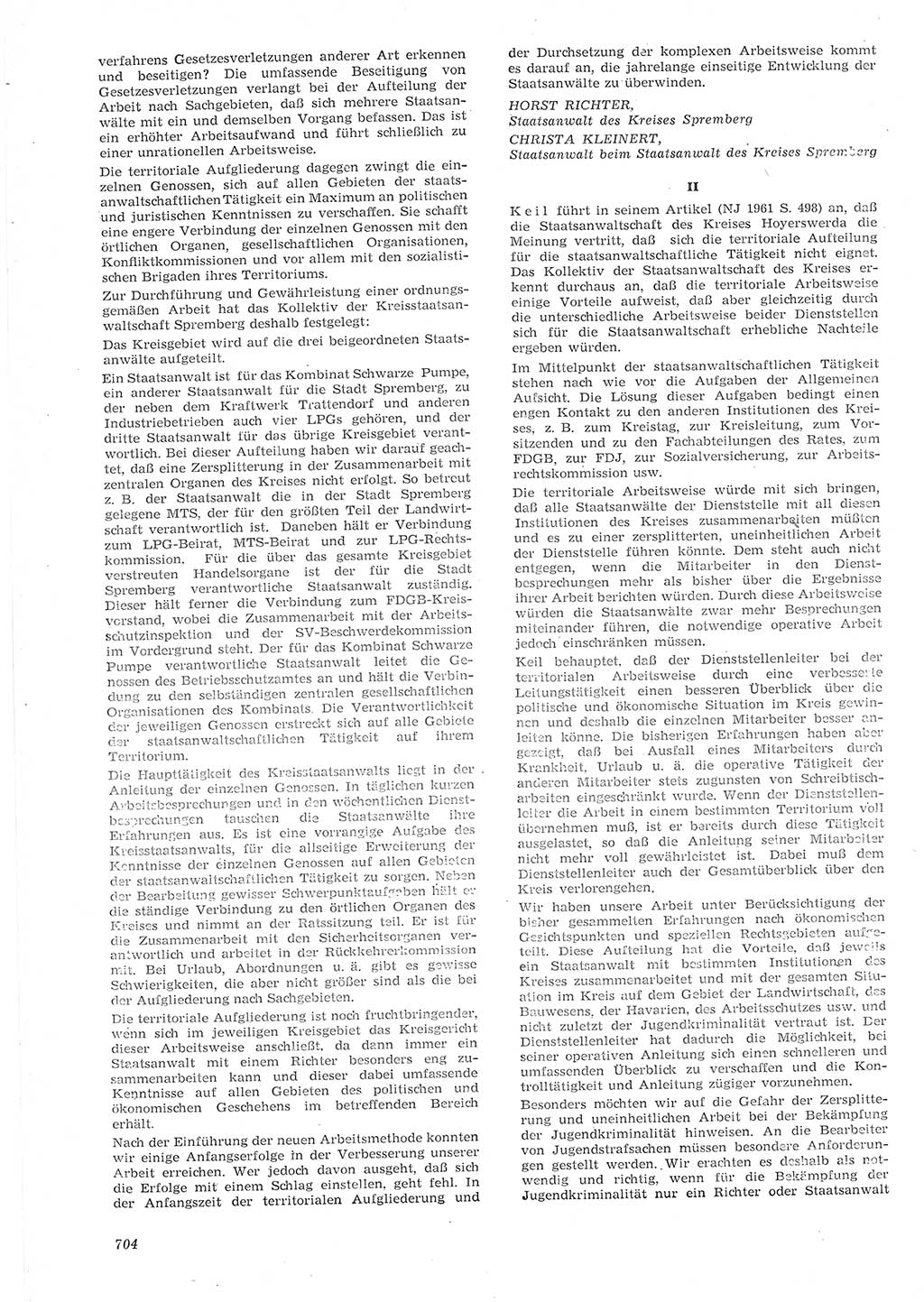 Neue Justiz (NJ), Zeitschrift für Recht und Rechtswissenschaft [Deutsche Demokratische Republik (DDR)], 15. Jahrgang 1961, Seite 704 (NJ DDR 1961, S. 704)