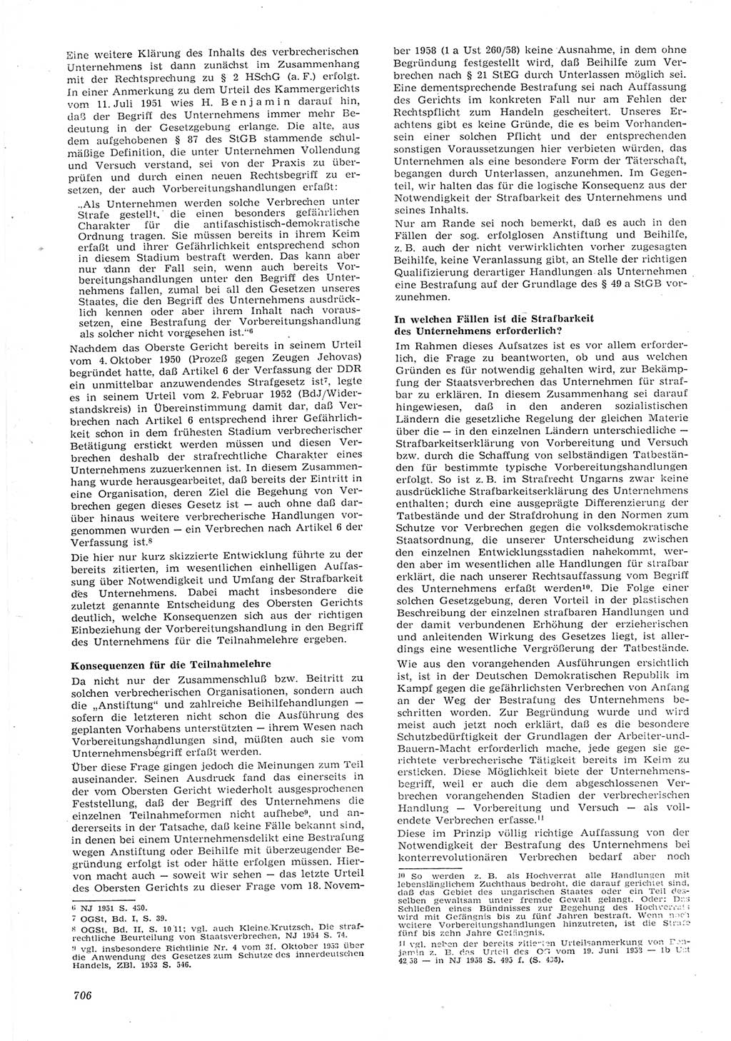Neue Justiz (NJ), Zeitschrift für Recht und Rechtswissenschaft [Deutsche Demokratische Republik (DDR)], 15. Jahrgang 1961, Seite 706 (NJ DDR 1961, S. 706)