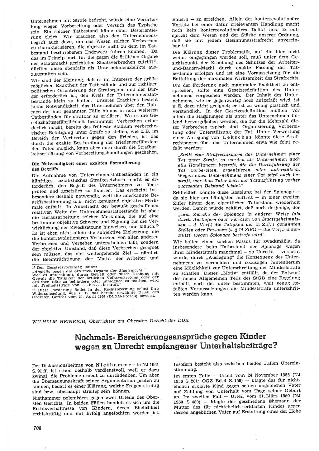 Neue Justiz (NJ), Zeitschrift für Recht und Rechtswissenschaft [Deutsche Demokratische Republik (DDR)], 15. Jahrgang 1961, Seite 708 (NJ DDR 1961, S. 708)