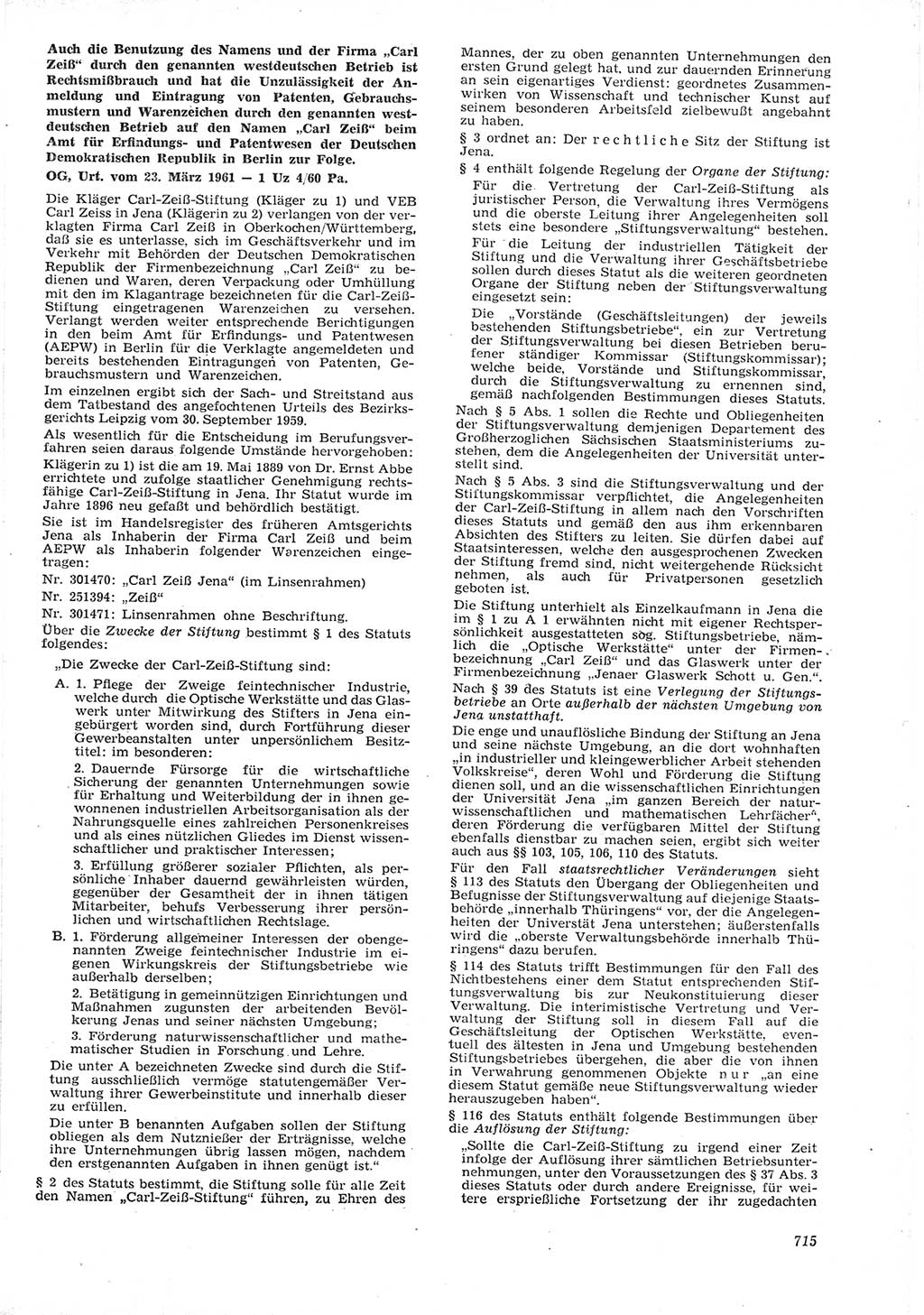Neue Justiz (NJ), Zeitschrift für Recht und Rechtswissenschaft [Deutsche Demokratische Republik (DDR)], 15. Jahrgang 1961, Seite 715 (NJ DDR 1961, S. 715)