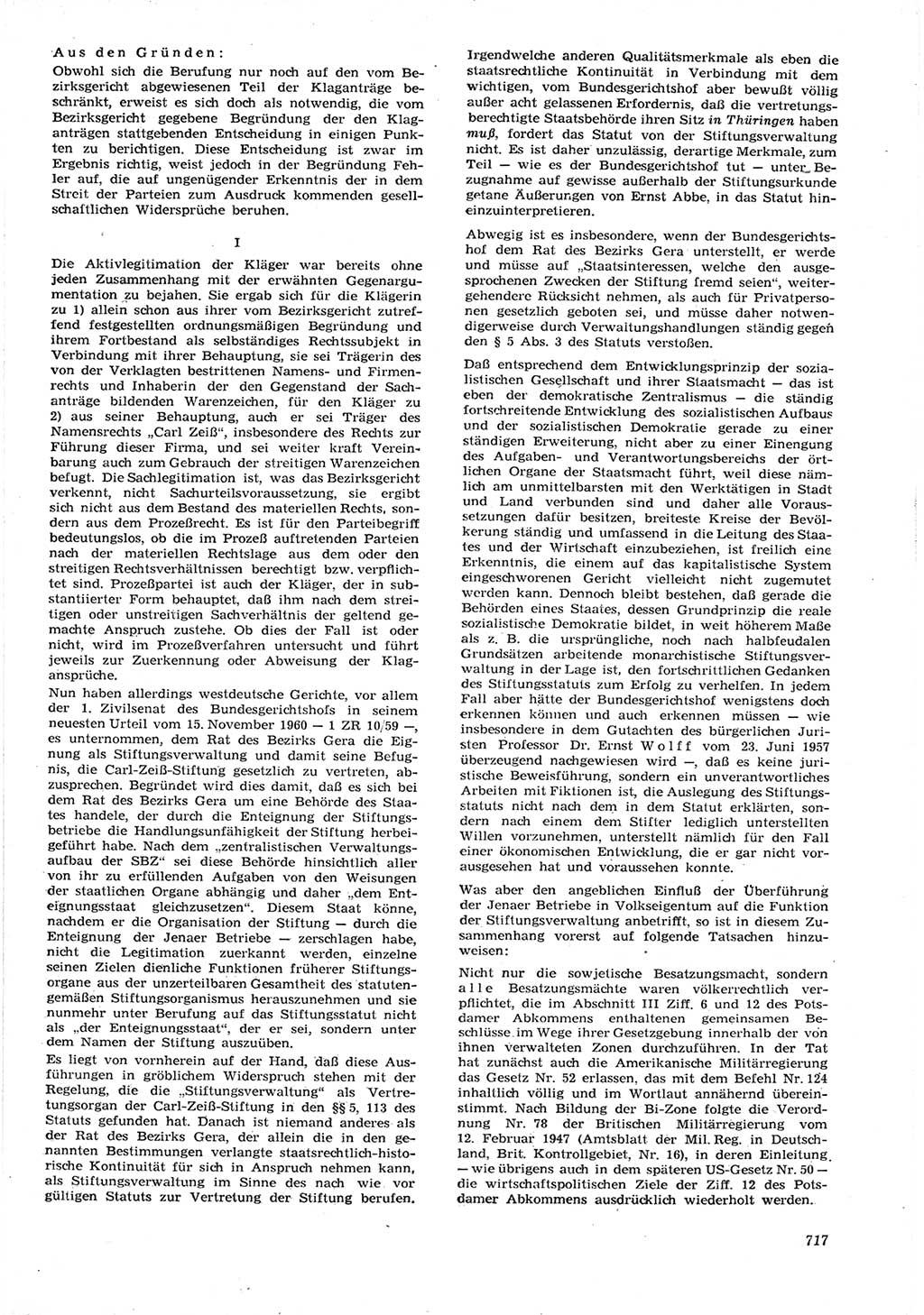 Neue Justiz (NJ), Zeitschrift für Recht und Rechtswissenschaft [Deutsche Demokratische Republik (DDR)], 15. Jahrgang 1961, Seite 717 (NJ DDR 1961, S. 717)