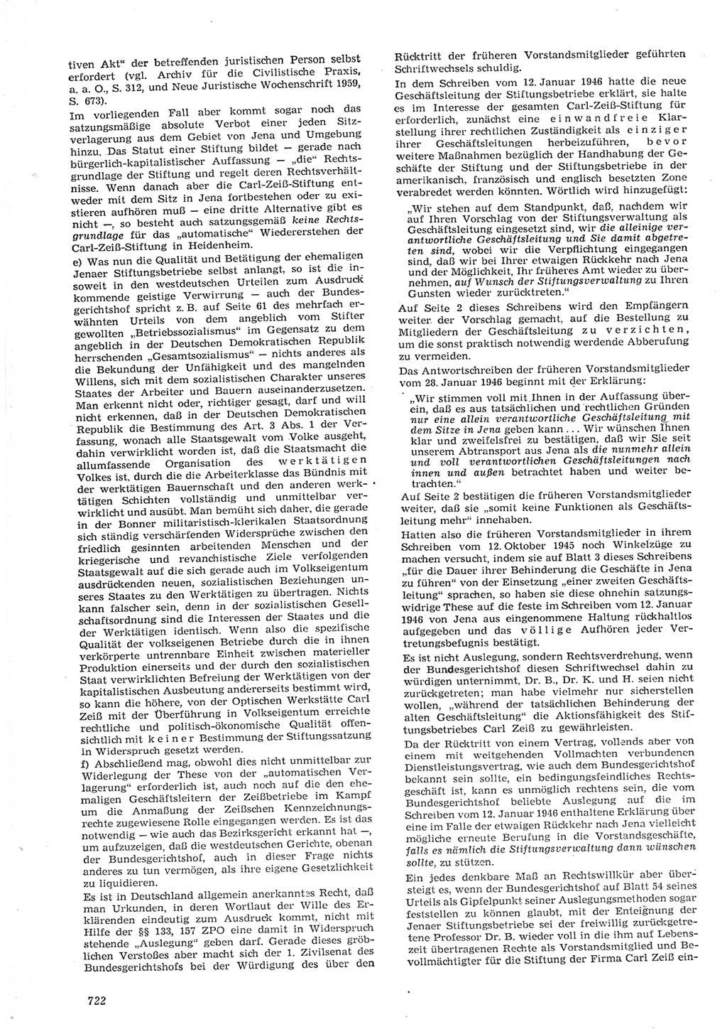 Neue Justiz (NJ), Zeitschrift für Recht und Rechtswissenschaft [Deutsche Demokratische Republik (DDR)], 15. Jahrgang 1961, Seite 722 (NJ DDR 1961, S. 722)
