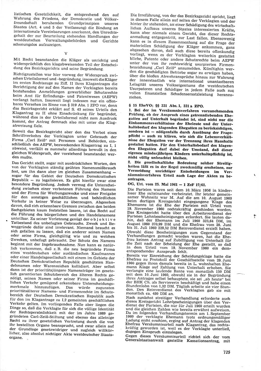 Neue Justiz (NJ), Zeitschrift für Recht und Rechtswissenschaft [Deutsche Demokratische Republik (DDR)], 15. Jahrgang 1961, Seite 725 (NJ DDR 1961, S. 725)
