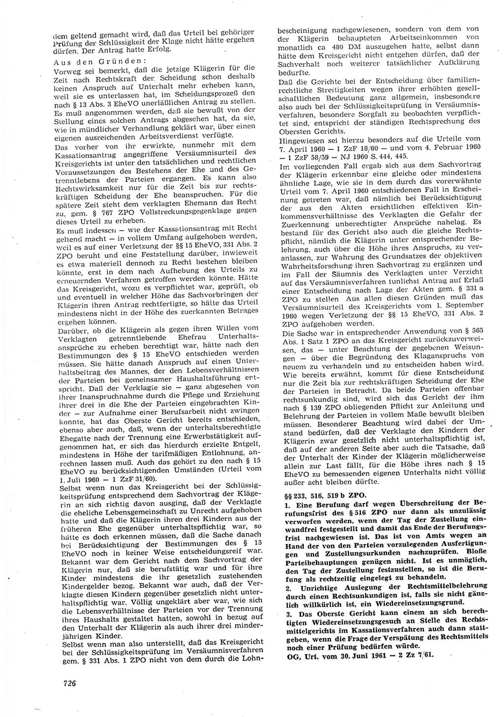 Neue Justiz (NJ), Zeitschrift für Recht und Rechtswissenschaft [Deutsche Demokratische Republik (DDR)], 15. Jahrgang 1961, Seite 726 (NJ DDR 1961, S. 726)