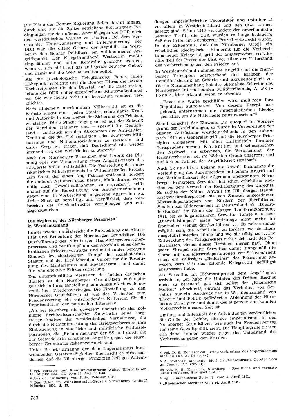 Neue Justiz (NJ), Zeitschrift für Recht und Rechtswissenschaft [Deutsche Demokratische Republik (DDR)], 15. Jahrgang 1961, Seite 732 (NJ DDR 1961, S. 732)