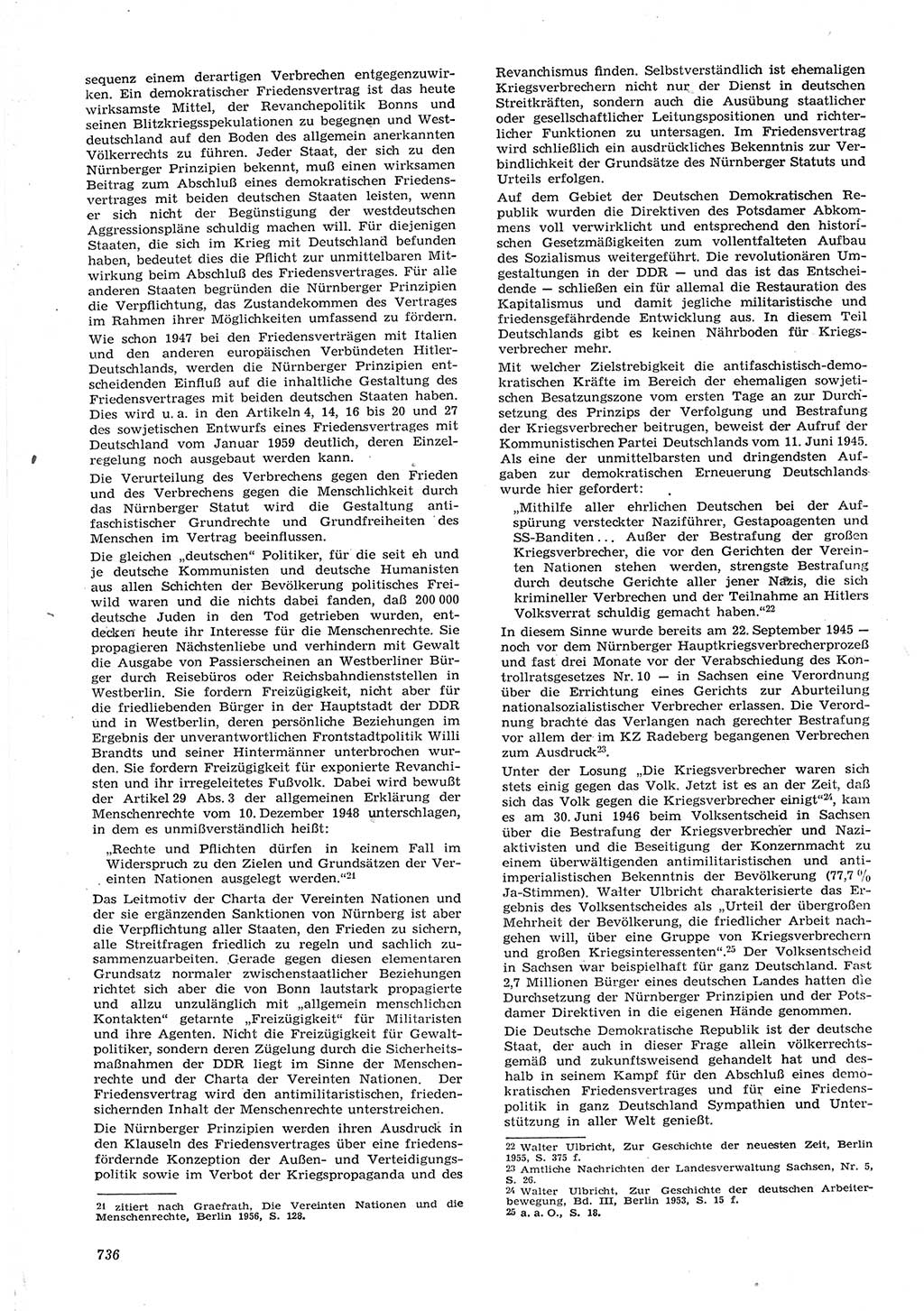 Neue Justiz (NJ), Zeitschrift für Recht und Rechtswissenschaft [Deutsche Demokratische Republik (DDR)], 15. Jahrgang 1961, Seite 736 (NJ DDR 1961, S. 736)