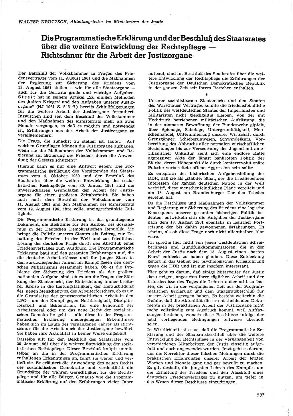 Neue Justiz (NJ), Zeitschrift für Recht und Rechtswissenschaft [Deutsche Demokratische Republik (DDR)], 15. Jahrgang 1961, Seite 737 (NJ DDR 1961, S. 737)