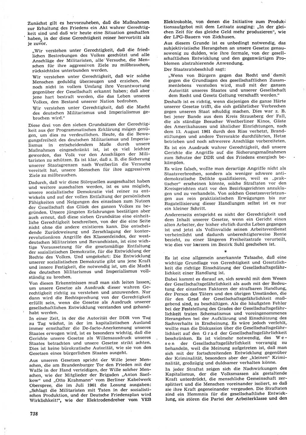 Neue Justiz (NJ), Zeitschrift für Recht und Rechtswissenschaft [Deutsche Demokratische Republik (DDR)], 15. Jahrgang 1961, Seite 738 (NJ DDR 1961, S. 738)