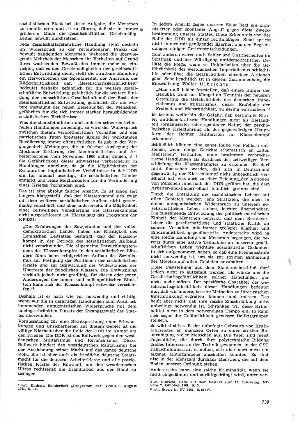 Neue Justiz (NJ), Zeitschrift für Recht und Rechtswissenschaft [Deutsche Demokratische Republik (DDR)], 15. Jahrgang 1961, Seite 739 (NJ DDR 1961, S. 739)
