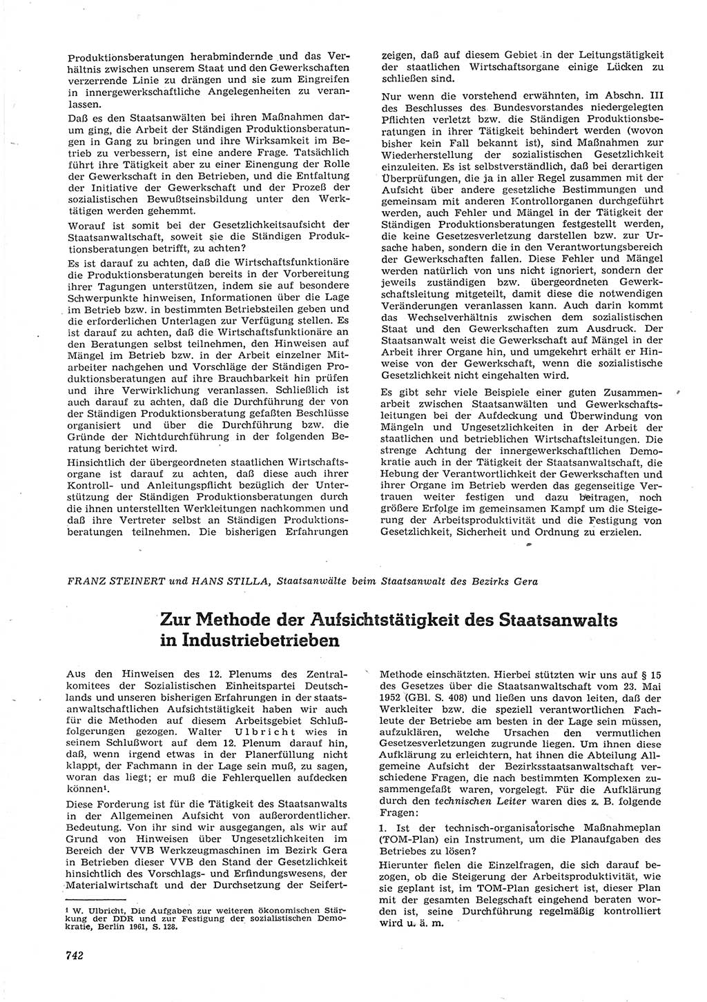 Neue Justiz (NJ), Zeitschrift für Recht und Rechtswissenschaft [Deutsche Demokratische Republik (DDR)], 15. Jahrgang 1961, Seite 742 (NJ DDR 1961, S. 742)
