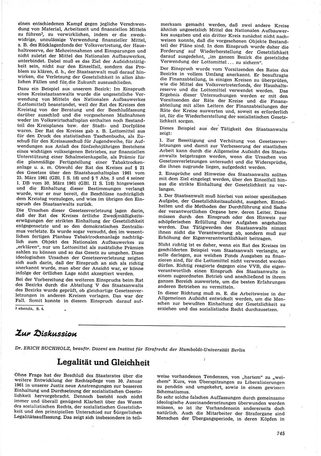 Neue Justiz (NJ), Zeitschrift für Recht und Rechtswissenschaft [Deutsche Demokratische Republik (DDR)], 15. Jahrgang 1961, Seite 745 (NJ DDR 1961, S. 745)