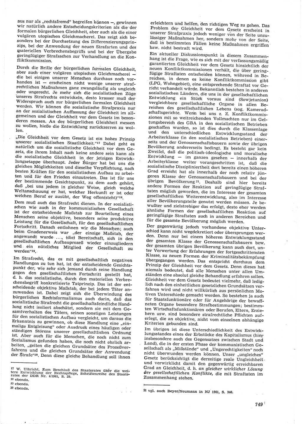 Neue Justiz (NJ), Zeitschrift für Recht und Rechtswissenschaft [Deutsche Demokratische Republik (DDR)], 15. Jahrgang 1961, Seite 749 (NJ DDR 1961, S. 749)