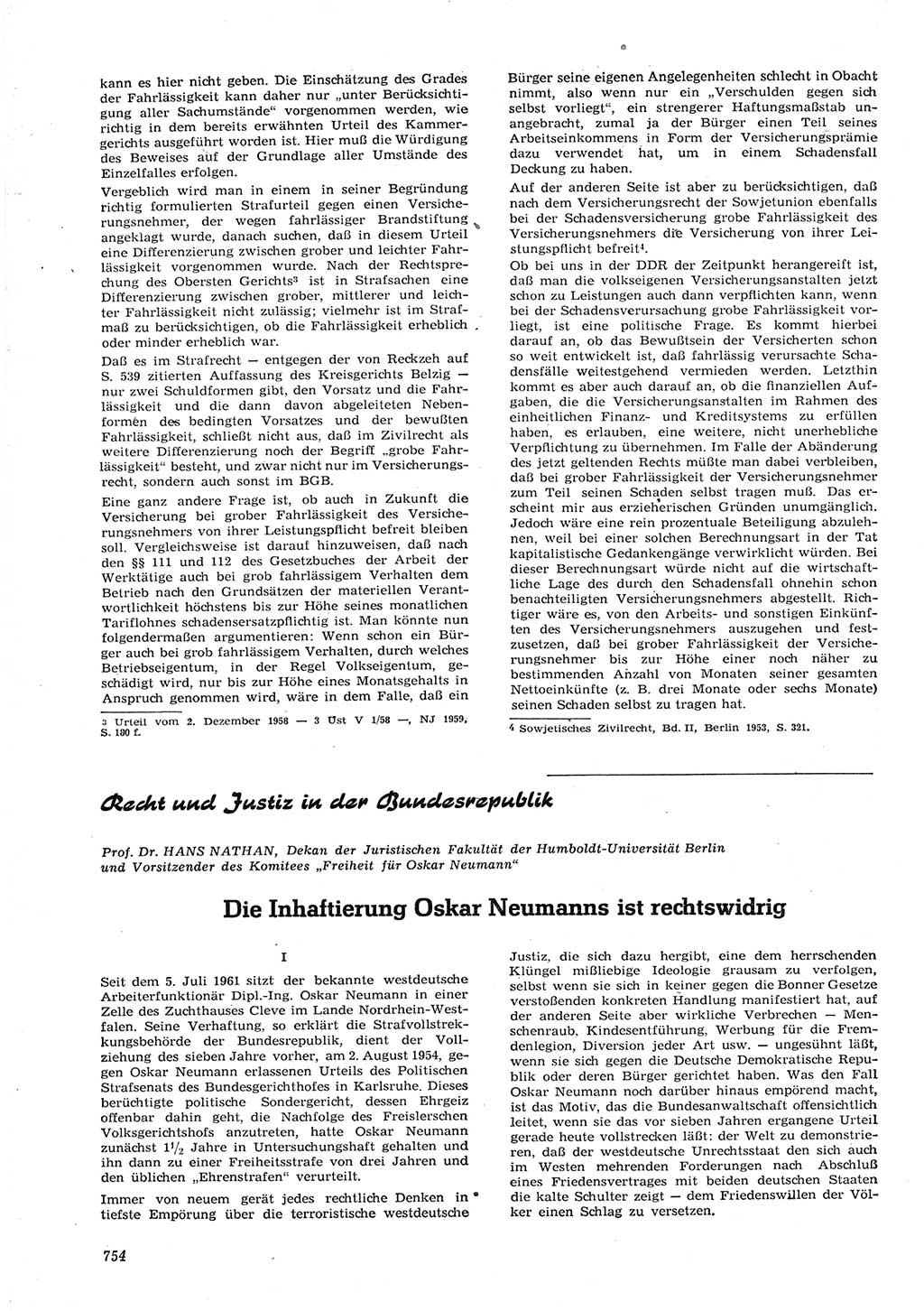 Neue Justiz (NJ), Zeitschrift für Recht und Rechtswissenschaft [Deutsche Demokratische Republik (DDR)], 15. Jahrgang 1961, Seite 754 (NJ DDR 1961, S. 754)