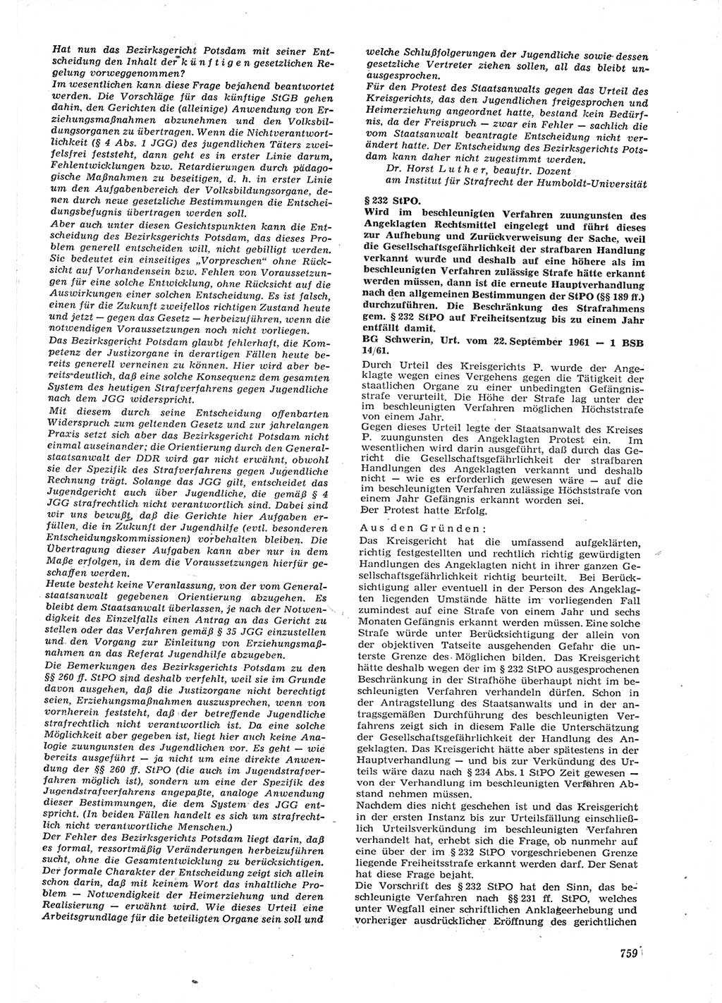 Neue Justiz (NJ), Zeitschrift für Recht und Rechtswissenschaft [Deutsche Demokratische Republik (DDR)], 15. Jahrgang 1961, Seite 759 (NJ DDR 1961, S. 759)
