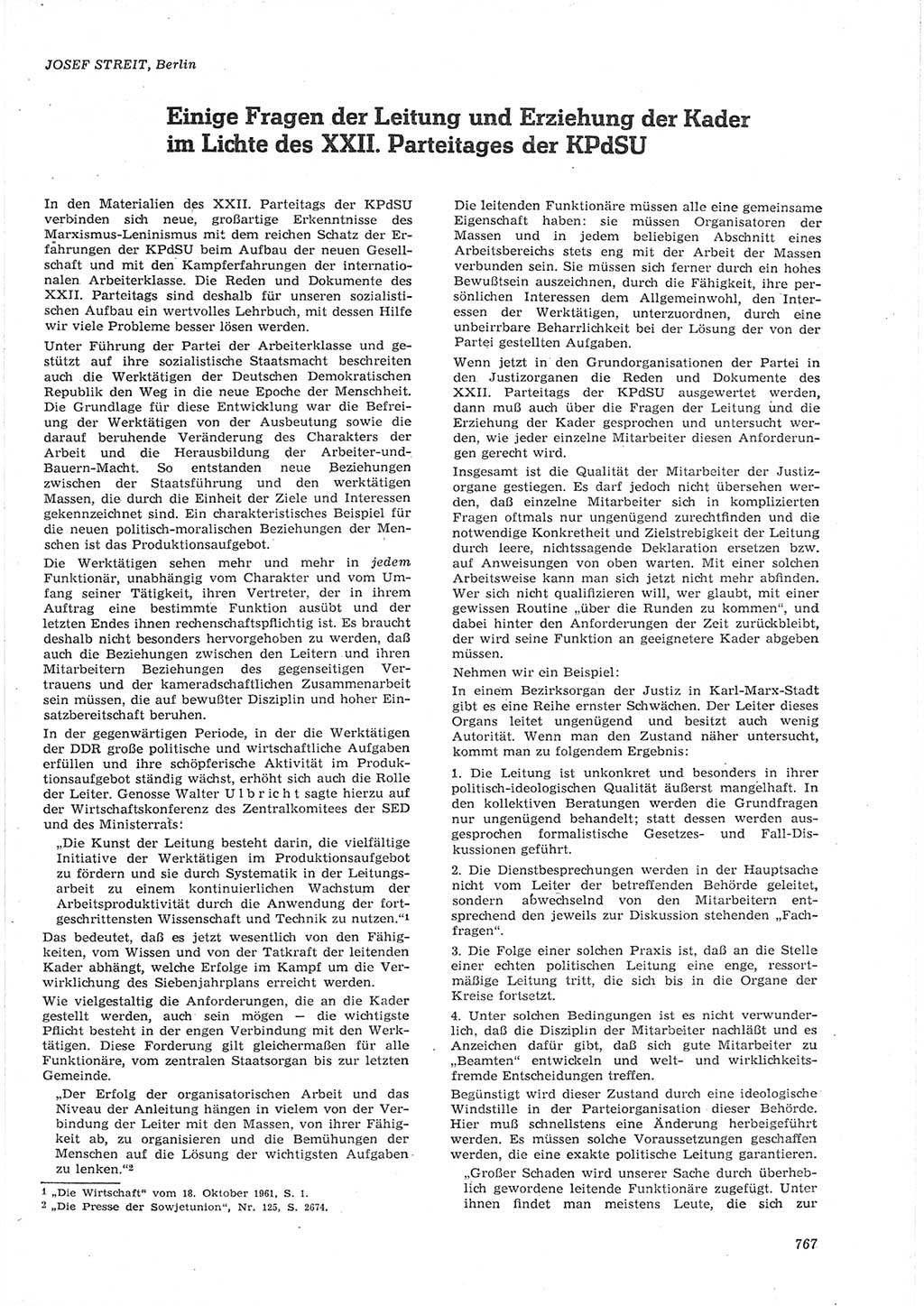 Neue Justiz (NJ), Zeitschrift für Recht und Rechtswissenschaft [Deutsche Demokratische Republik (DDR)], 15. Jahrgang 1961, Seite 767 (NJ DDR 1961, S. 767)