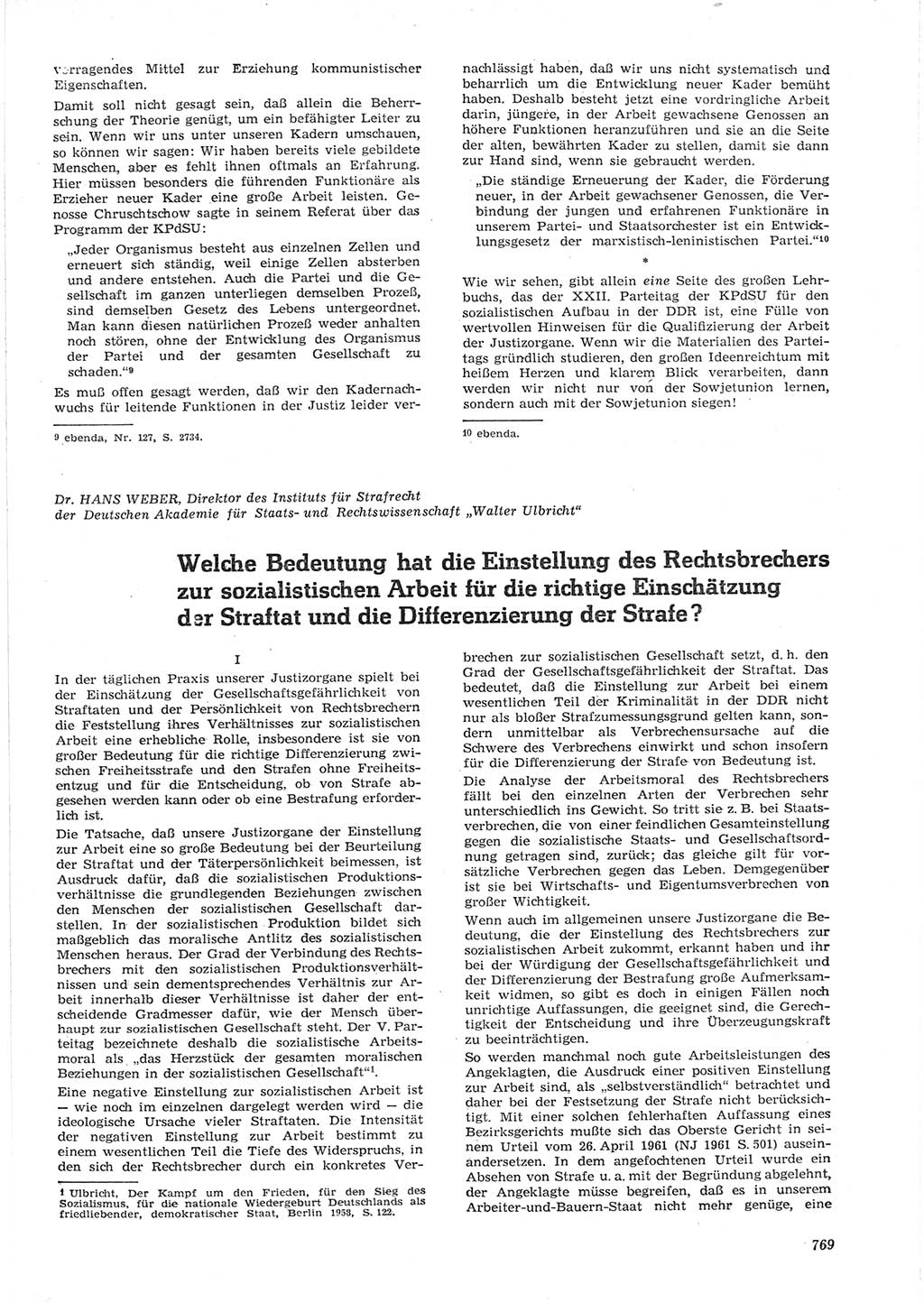 Neue Justiz (NJ), Zeitschrift für Recht und Rechtswissenschaft [Deutsche Demokratische Republik (DDR)], 15. Jahrgang 1961, Seite 769 (NJ DDR 1961, S. 769)
