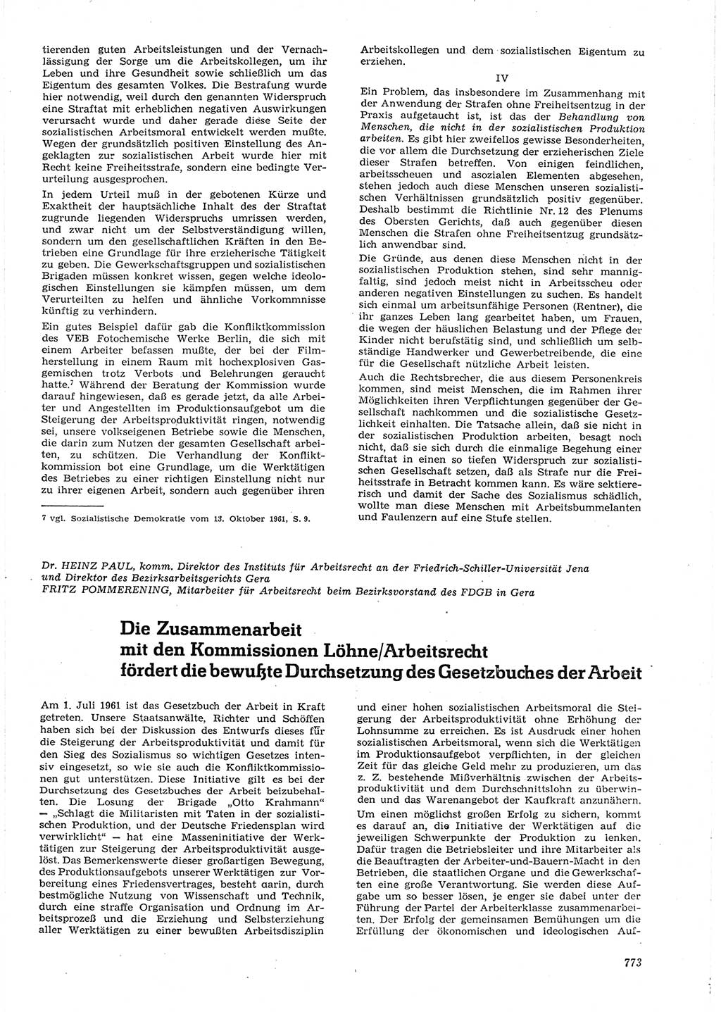 Neue Justiz (NJ), Zeitschrift für Recht und Rechtswissenschaft [Deutsche Demokratische Republik (DDR)], 15. Jahrgang 1961, Seite 773 (NJ DDR 1961, S. 773)