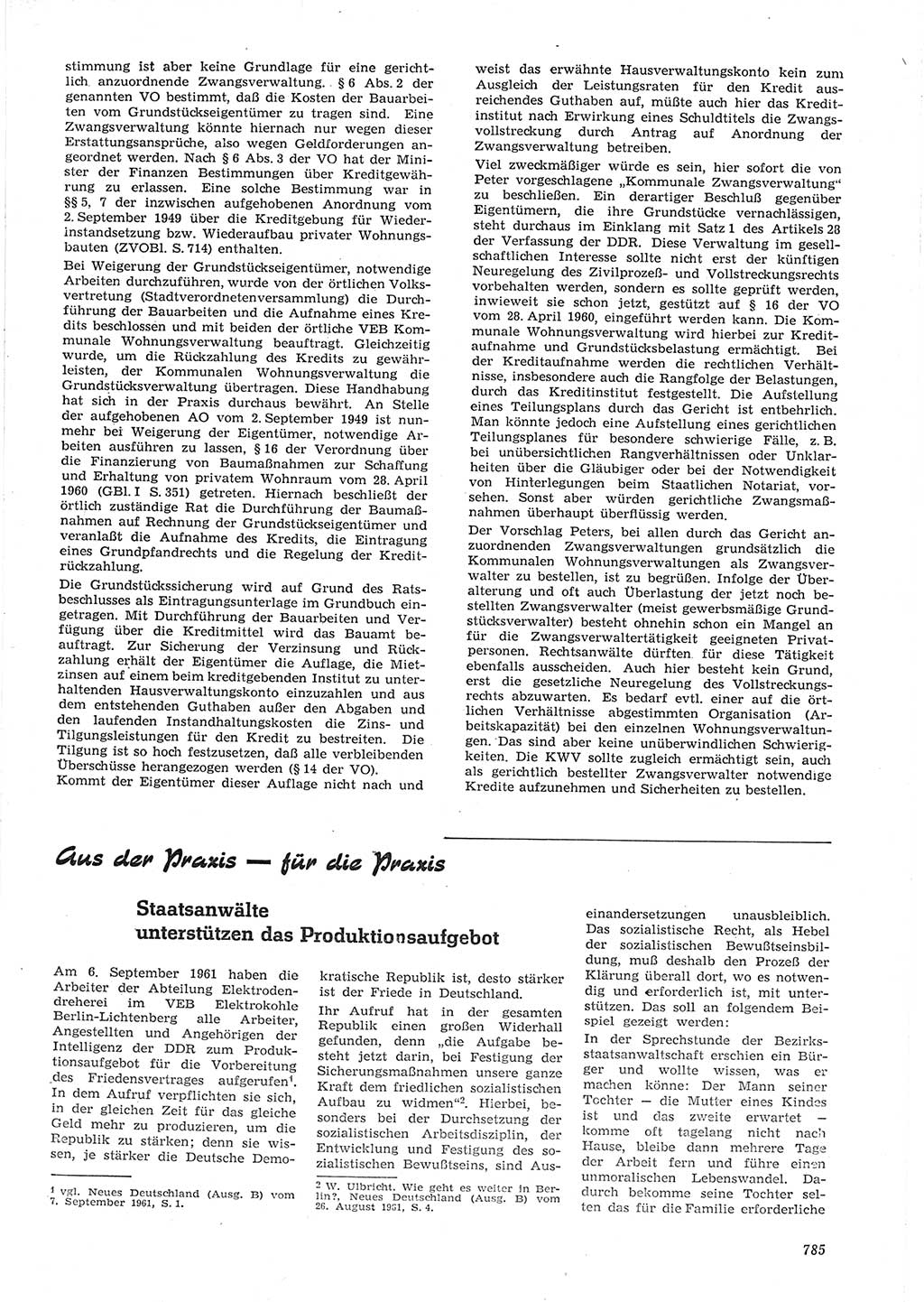 Neue Justiz (NJ), Zeitschrift für Recht und Rechtswissenschaft [Deutsche Demokratische Republik (DDR)], 15. Jahrgang 1961, Seite 785 (NJ DDR 1961, S. 785)