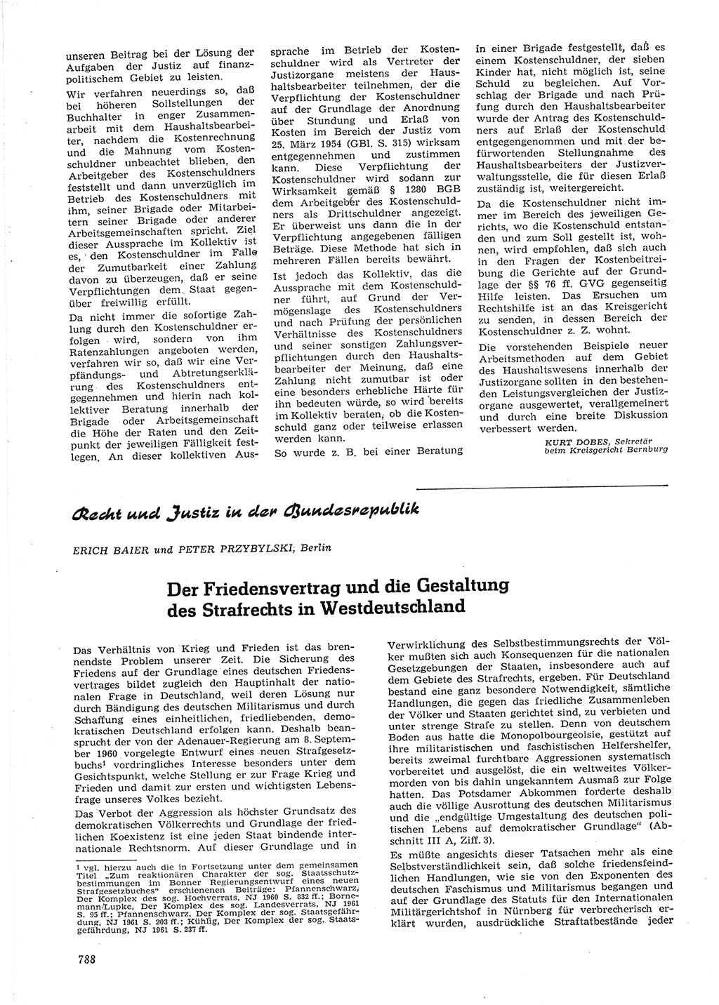 Neue Justiz (NJ), Zeitschrift für Recht und Rechtswissenschaft [Deutsche Demokratische Republik (DDR)], 15. Jahrgang 1961, Seite 788 (NJ DDR 1961, S. 788)