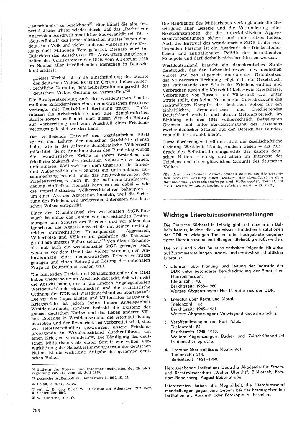Neue Justiz (NJ), Zeitschrift für Recht und Rechtswissenschaft [Deutsche Demokratische Republik (DDR)], 15. Jahrgang 1961, Seite 792 (NJ DDR 1961, S. 792)