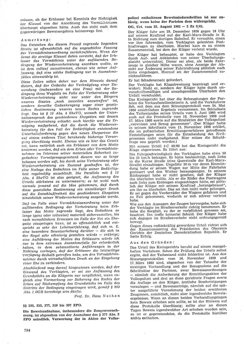 Neue Justiz (NJ), Zeitschrift für Recht und Rechtswissenschaft [Deutsche Demokratische Republik (DDR)], 15. Jahrgang 1961, Seite 794 (NJ DDR 1961, S. 794)