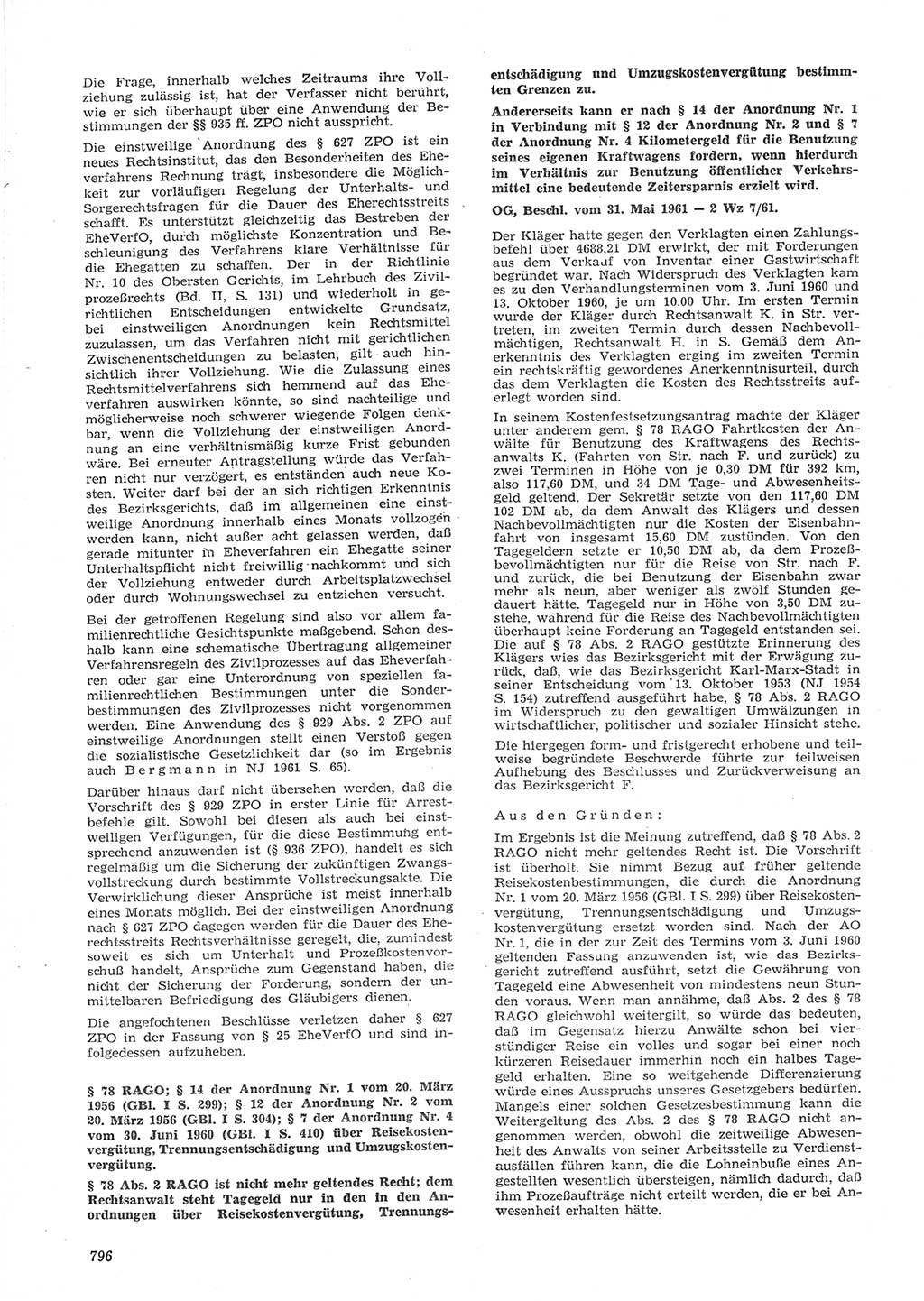 Neue Justiz (NJ), Zeitschrift für Recht und Rechtswissenschaft [Deutsche Demokratische Republik (DDR)], 15. Jahrgang 1961, Seite 796 (NJ DDR 1961, S. 796)