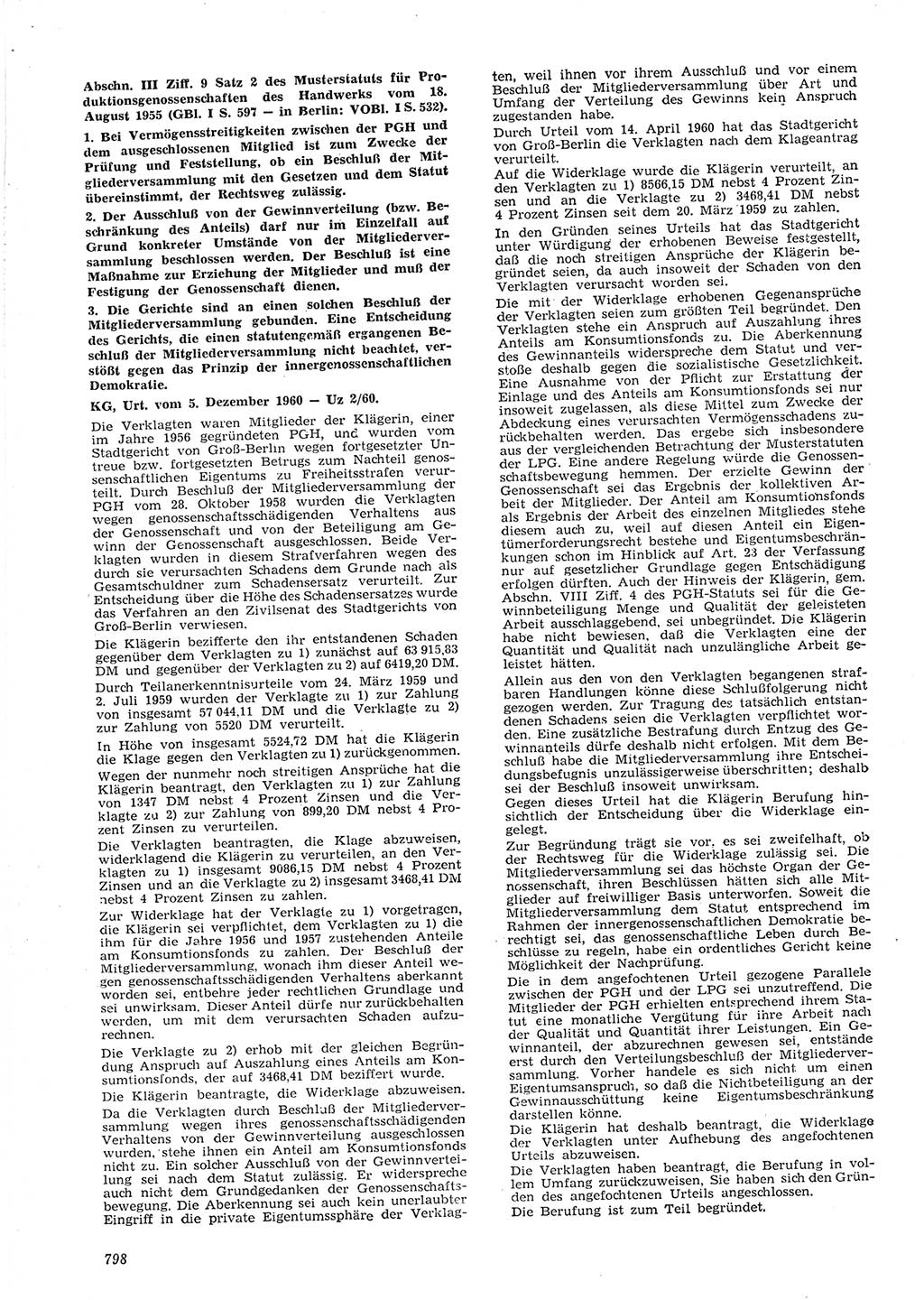 Neue Justiz (NJ), Zeitschrift für Recht und Rechtswissenschaft [Deutsche Demokratische Republik (DDR)], 15. Jahrgang 1961, Seite 798 (NJ DDR 1961, S. 798)