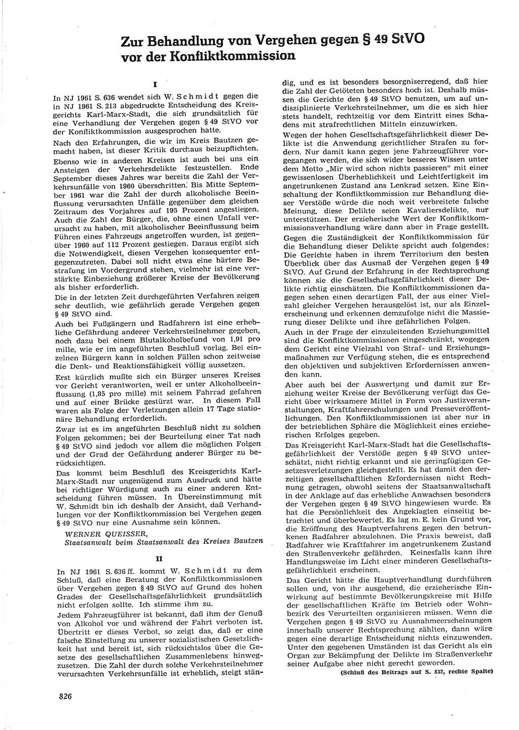 Neue Justiz (NJ), Zeitschrift für Recht und Rechtswissenschaft [Deutsche Demokratische Republik (DDR)], 15. Jahrgang 1961, Seite 826 (NJ DDR 1961, S. 826)