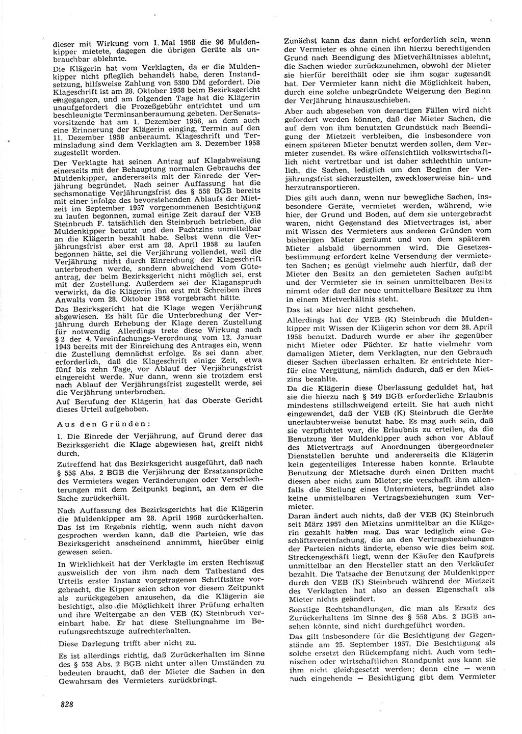 Neue Justiz (NJ), Zeitschrift für Recht und Rechtswissenschaft [Deutsche Demokratische Republik (DDR)], 15. Jahrgang 1961, Seite 828 (NJ DDR 1961, S. 828)