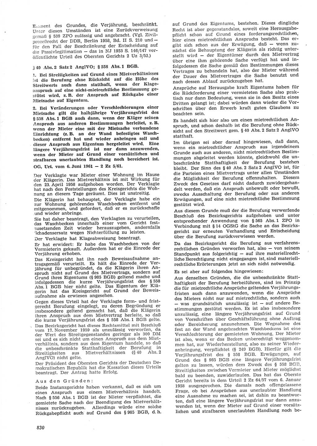 Neue Justiz (NJ), Zeitschrift für Recht und Rechtswissenschaft [Deutsche Demokratische Republik (DDR)], 15. Jahrgang 1961, Seite 830 (NJ DDR 1961, S. 830)