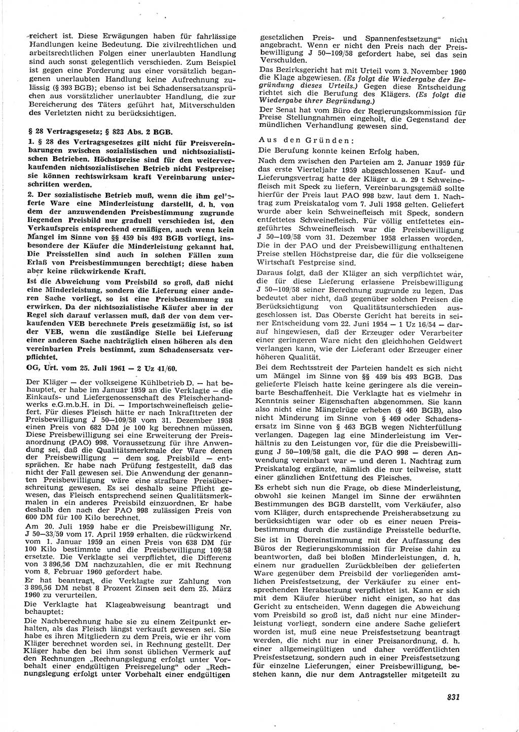 Neue Justiz (NJ), Zeitschrift für Recht und Rechtswissenschaft [Deutsche Demokratische Republik (DDR)], 15. Jahrgang 1961, Seite 831 (NJ DDR 1961, S. 831)