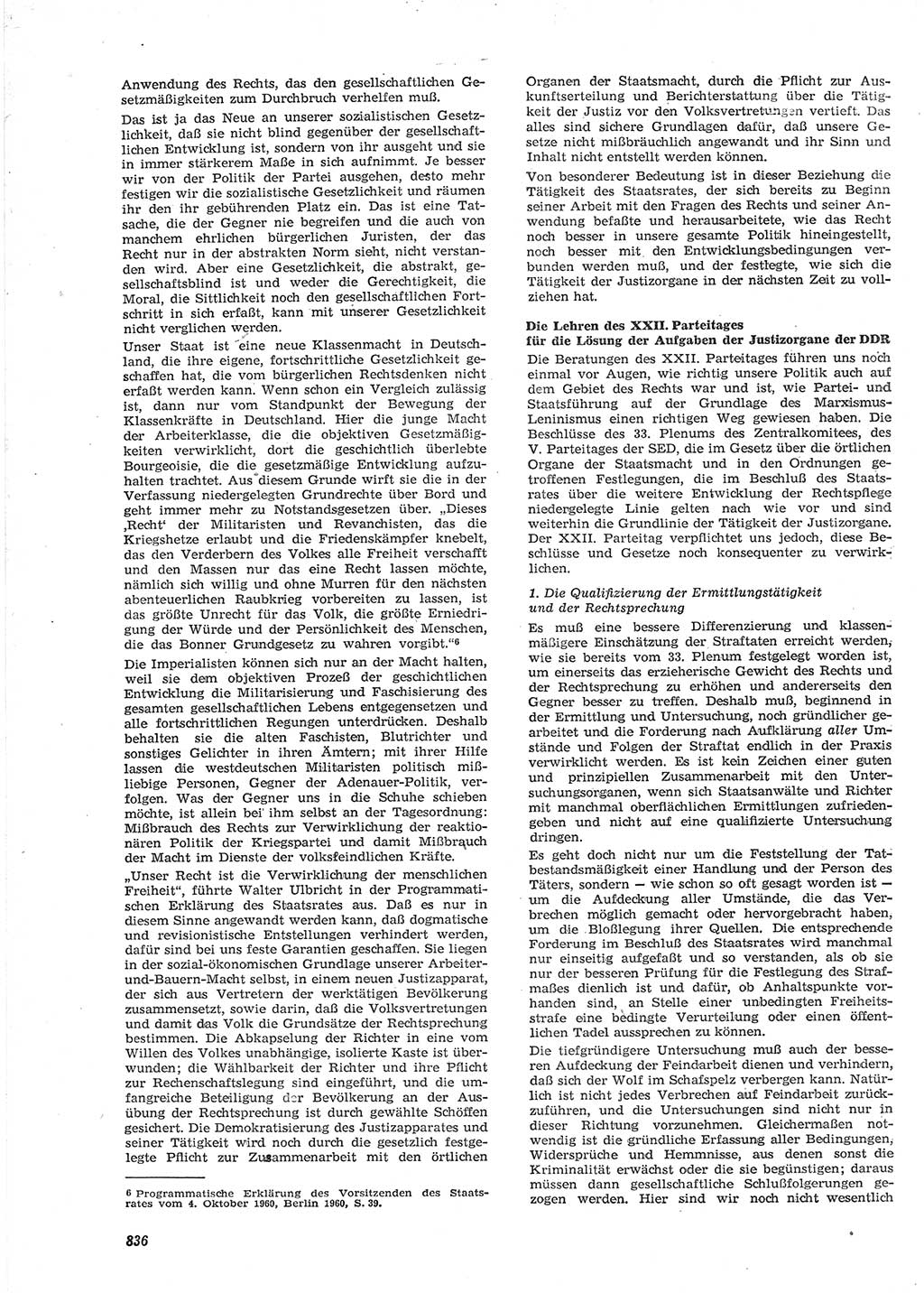 Neue Justiz (NJ), Zeitschrift für Recht und Rechtswissenschaft [Deutsche Demokratische Republik (DDR)], 15. Jahrgang 1961, Seite 836 (NJ DDR 1961, S. 836)