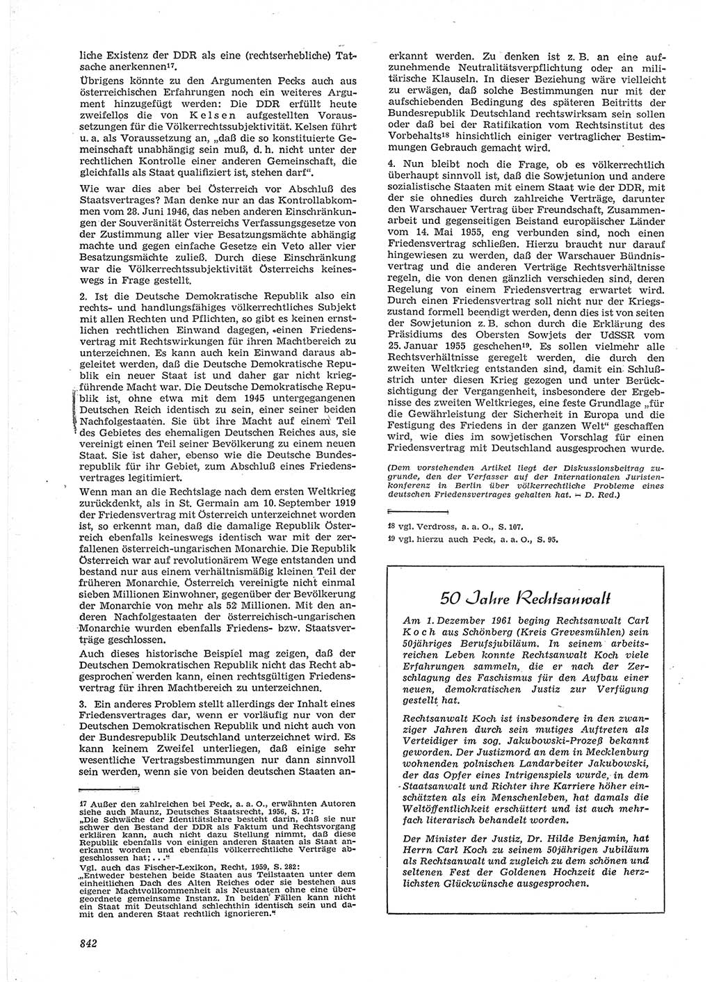Neue Justiz (NJ), Zeitschrift für Recht und Rechtswissenschaft [Deutsche Demokratische Republik (DDR)], 15. Jahrgang 1961, Seite 842 (NJ DDR 1961, S. 842)