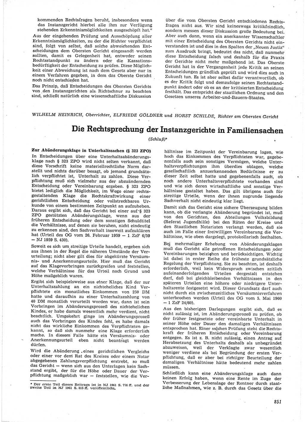 Neue Justiz (NJ), Zeitschrift für Recht und Rechtswissenschaft [Deutsche Demokratische Republik (DDR)], 15. Jahrgang 1961, Seite 851 (NJ DDR 1961, S. 851)