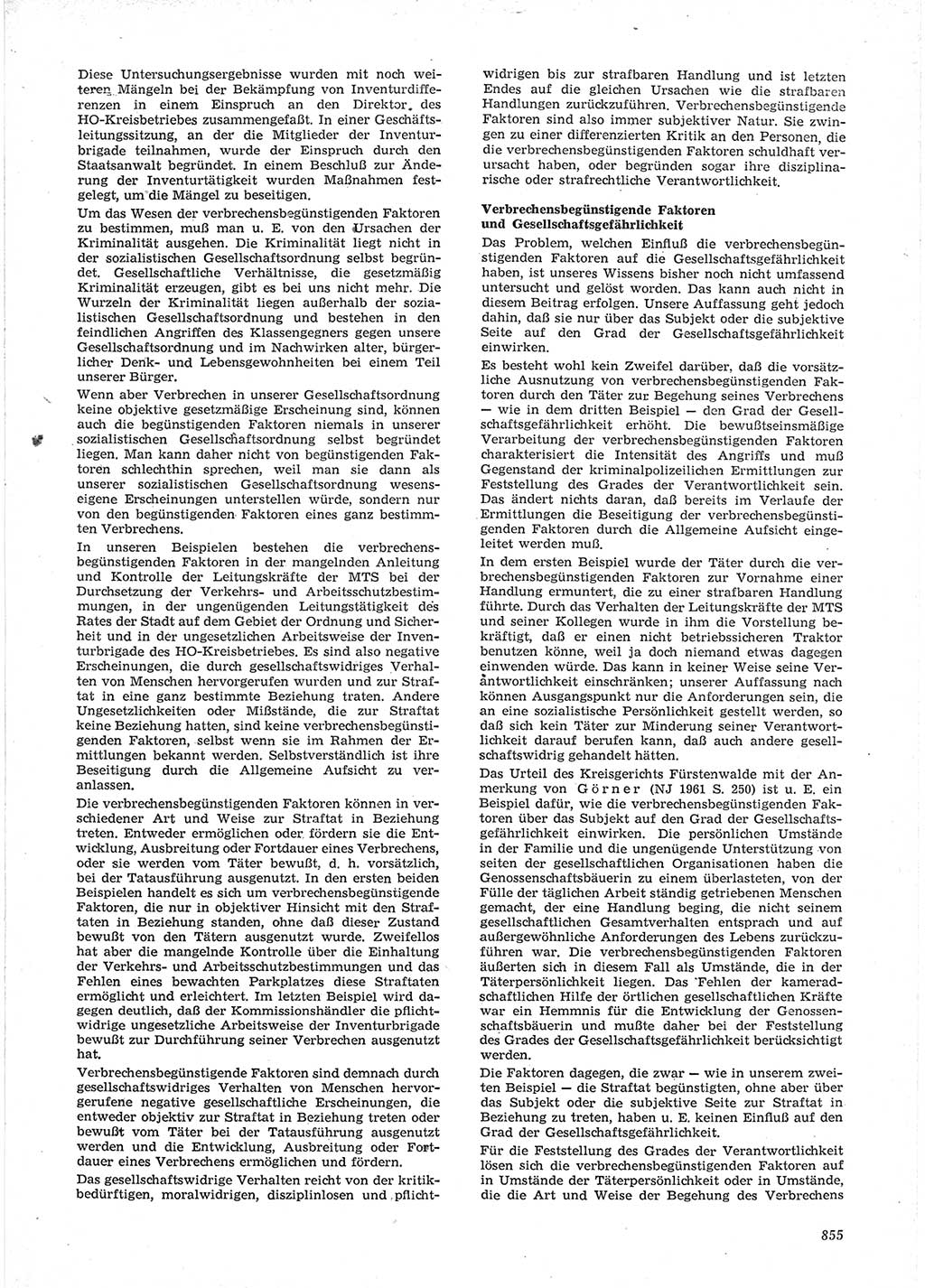 Neue Justiz (NJ), Zeitschrift für Recht und Rechtswissenschaft [Deutsche Demokratische Republik (DDR)], 15. Jahrgang 1961, Seite 855 (NJ DDR 1961, S. 855)