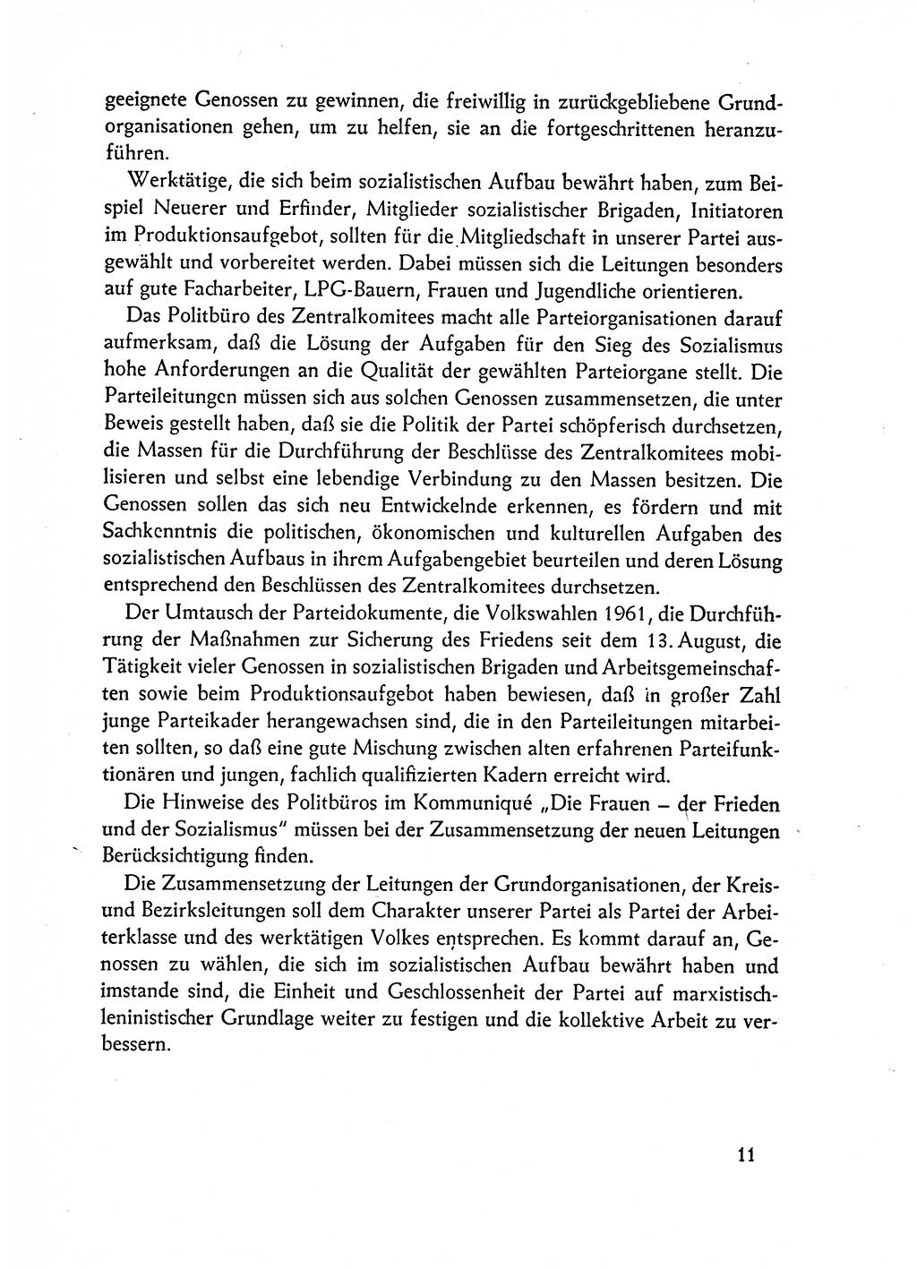 Dokumente der Sozialistischen Einheitspartei Deutschlands (SED) [Deutsche Demokratische Republik (DDR)] 1962-1963, Seite 11 (Dok. SED DDR 1962-1963, S. 11)