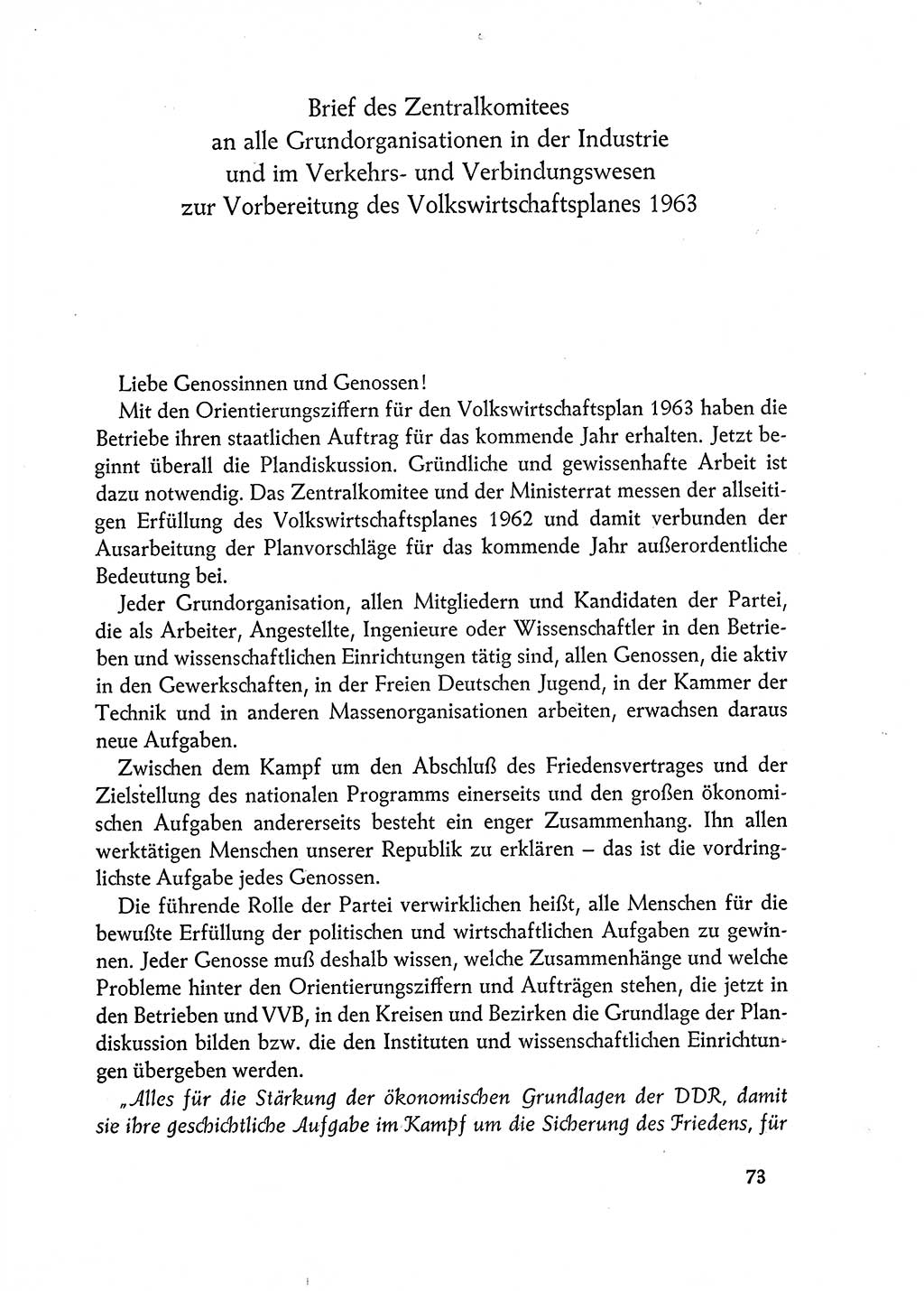 Dokumente der Sozialistischen Einheitspartei Deutschlands (SED) [Deutsche Demokratische Republik (DDR)] 1962-1963, Seite 73 (Dok. SED DDR 1962-1963, S. 73)