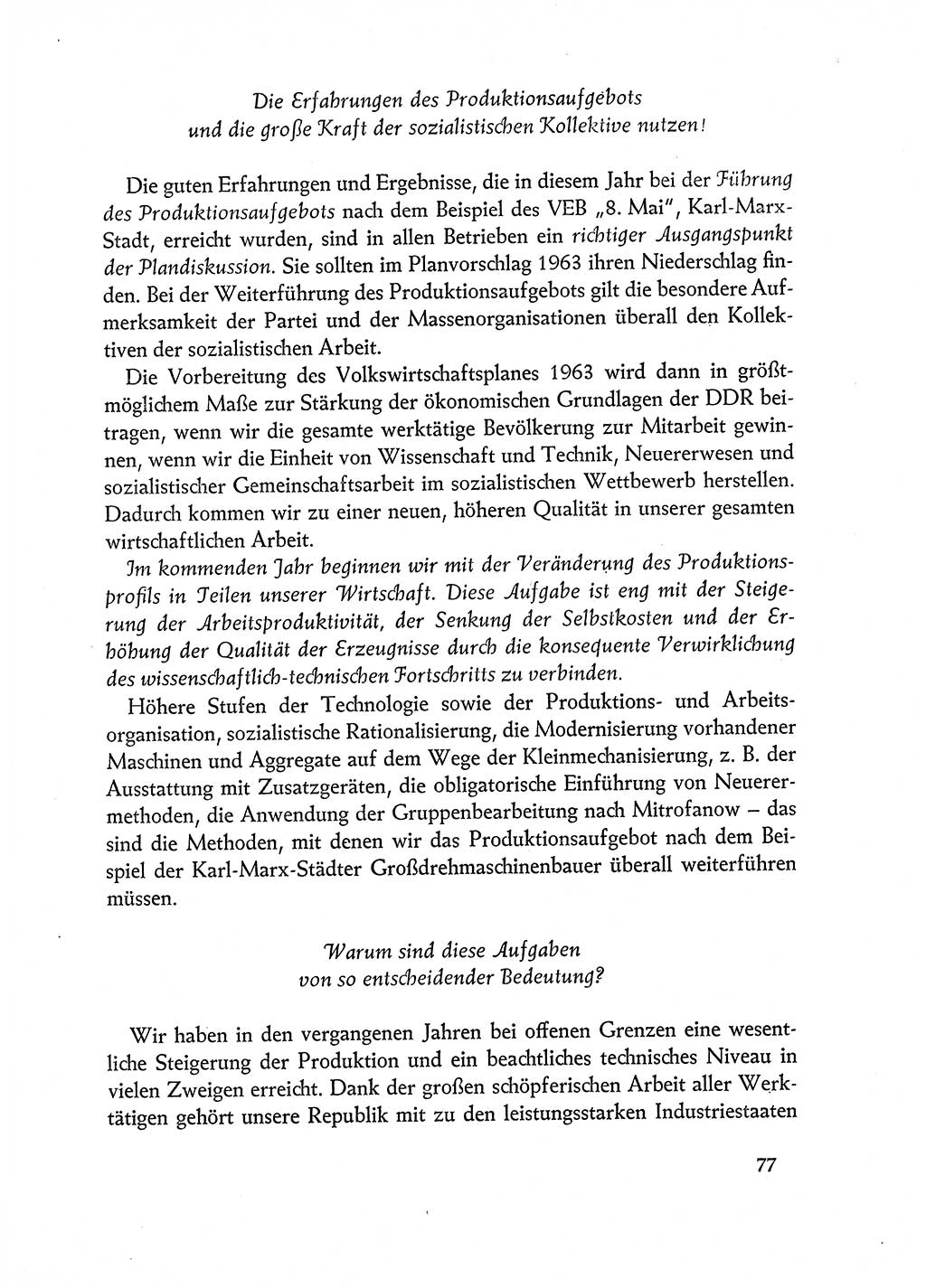 Dokumente der Sozialistischen Einheitspartei Deutschlands (SED) [Deutsche Demokratische Republik (DDR)] 1962-1963, Seite 77 (Dok. SED DDR 1962-1963, S. 77)