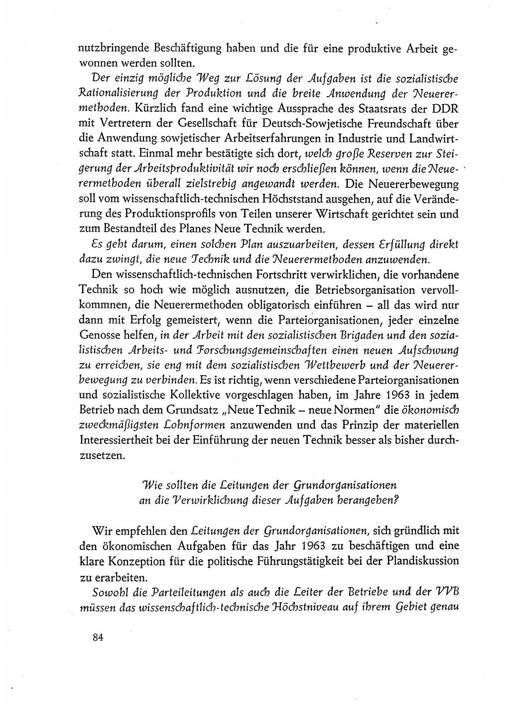 Dokumente der Sozialistischen Einheitspartei Deutschlands (SED) [Deutsche Demokratische Republik (DDR)] 1962-1963, Seite 84 (Dok. SED DDR 1962-1963, S. 84)