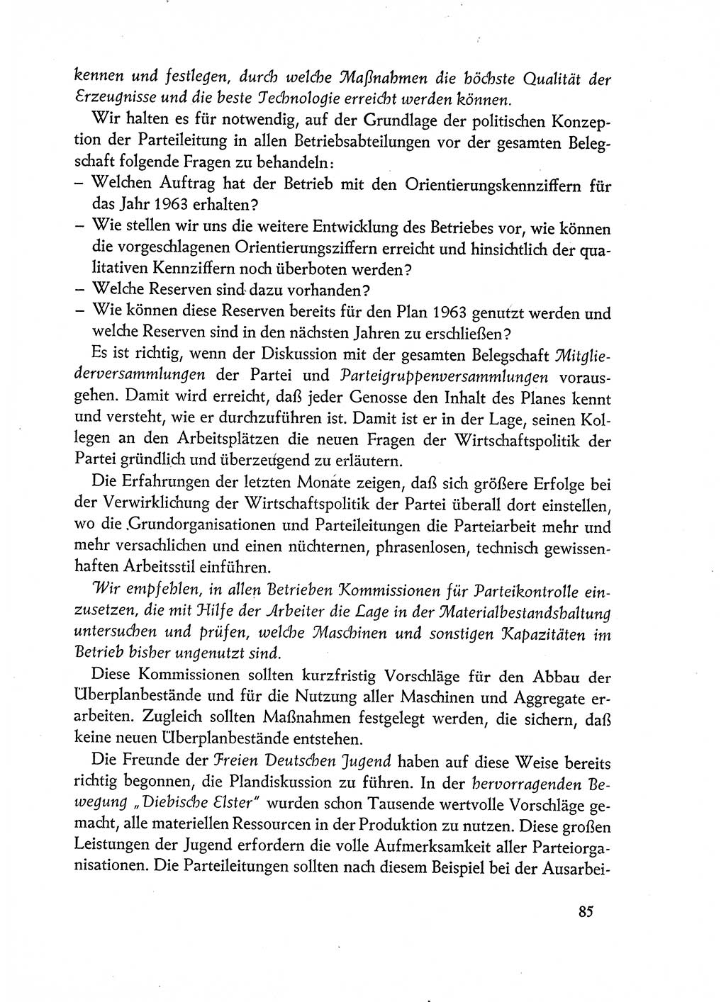 Dokumente der Sozialistischen Einheitspartei Deutschlands (SED) [Deutsche Demokratische Republik (DDR)] 1962-1963, Seite 85 (Dok. SED DDR 1962-1963, S. 85)